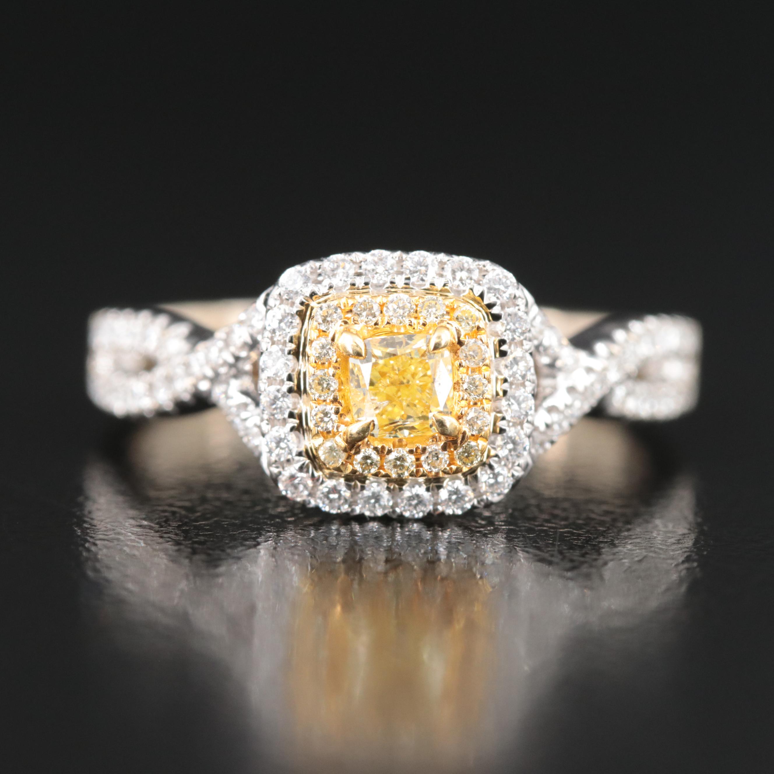 18K 0.68 CTW Diamond Ring with Lab Grown Fancy Color Diamonds