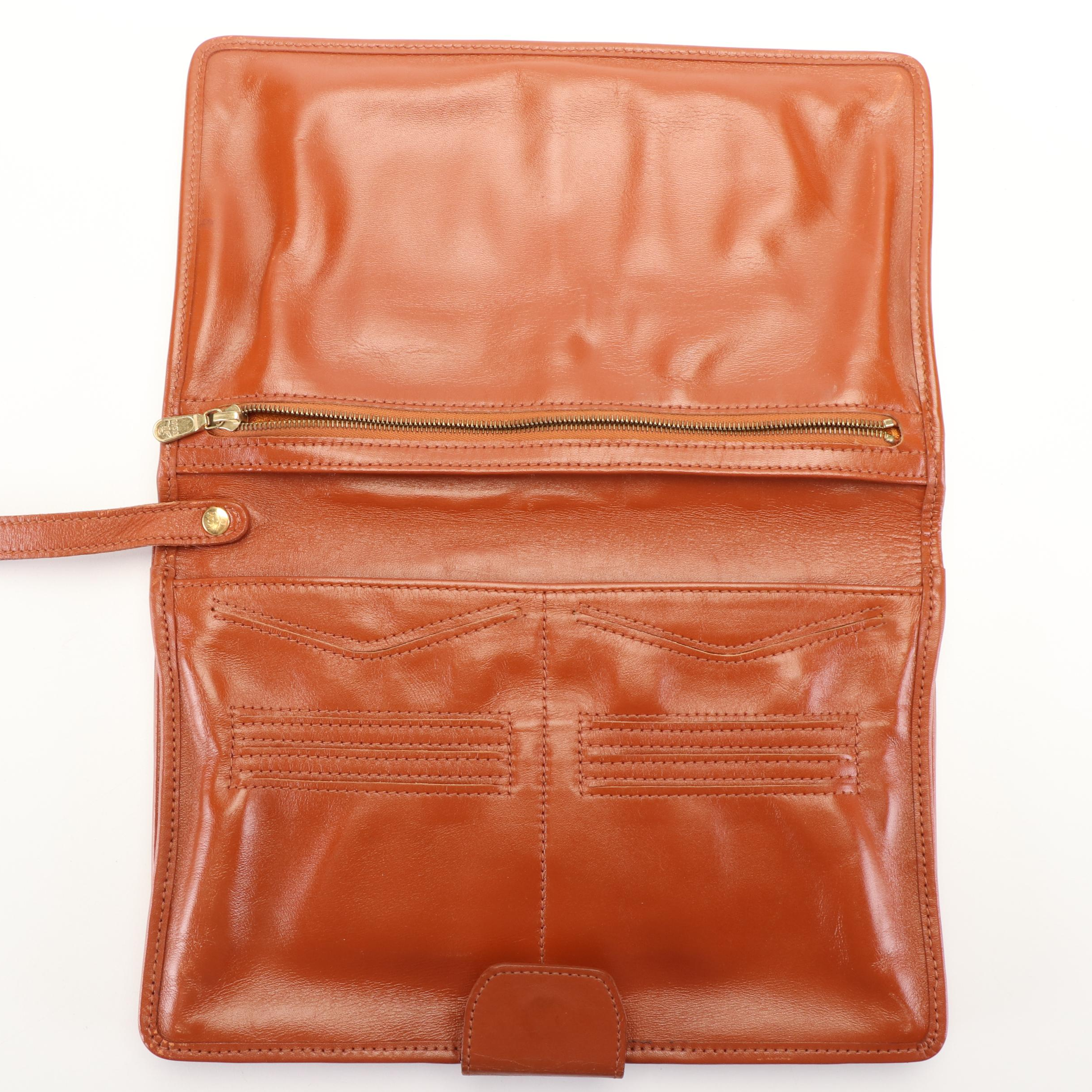 MCM Visetos Cognac Leather Trimmed Coated Canvas Clutch Bag