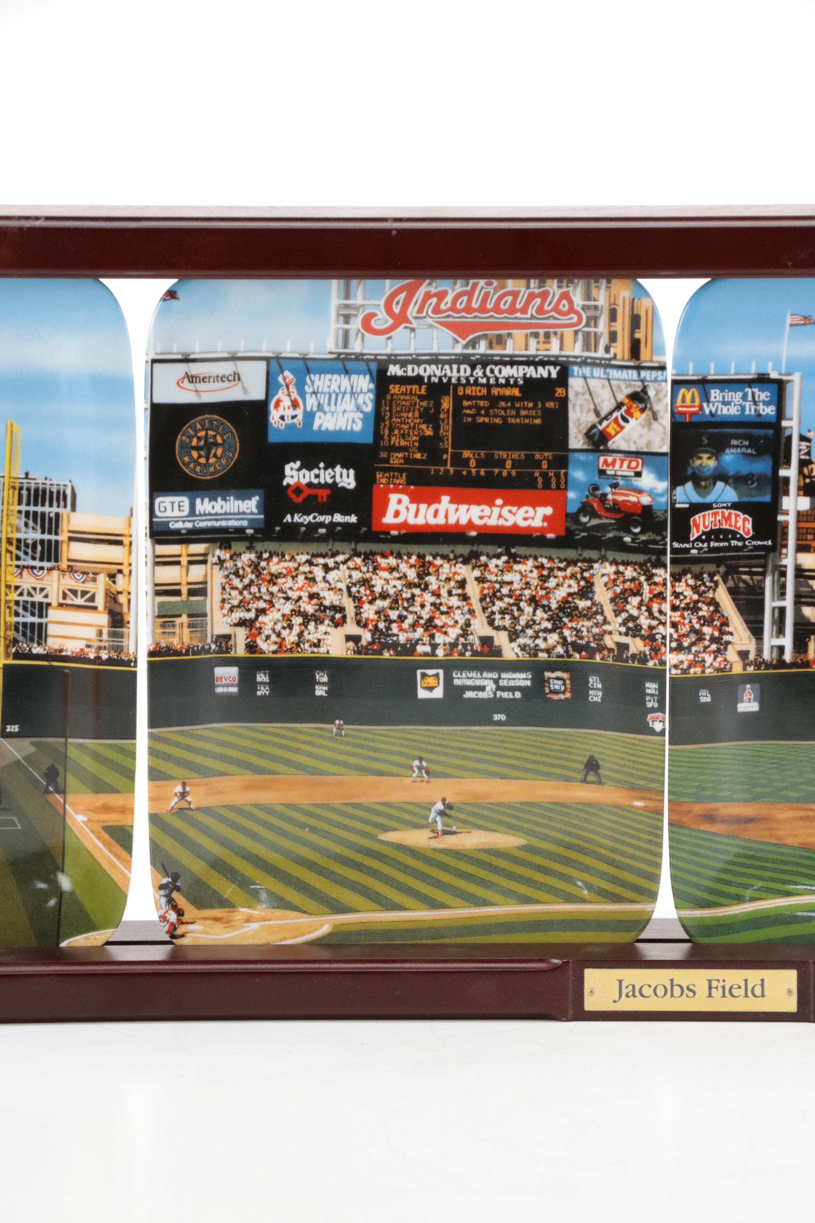 Danbury Mint "Jacobs Field" Porcelain Plates with Finished Wood Stand