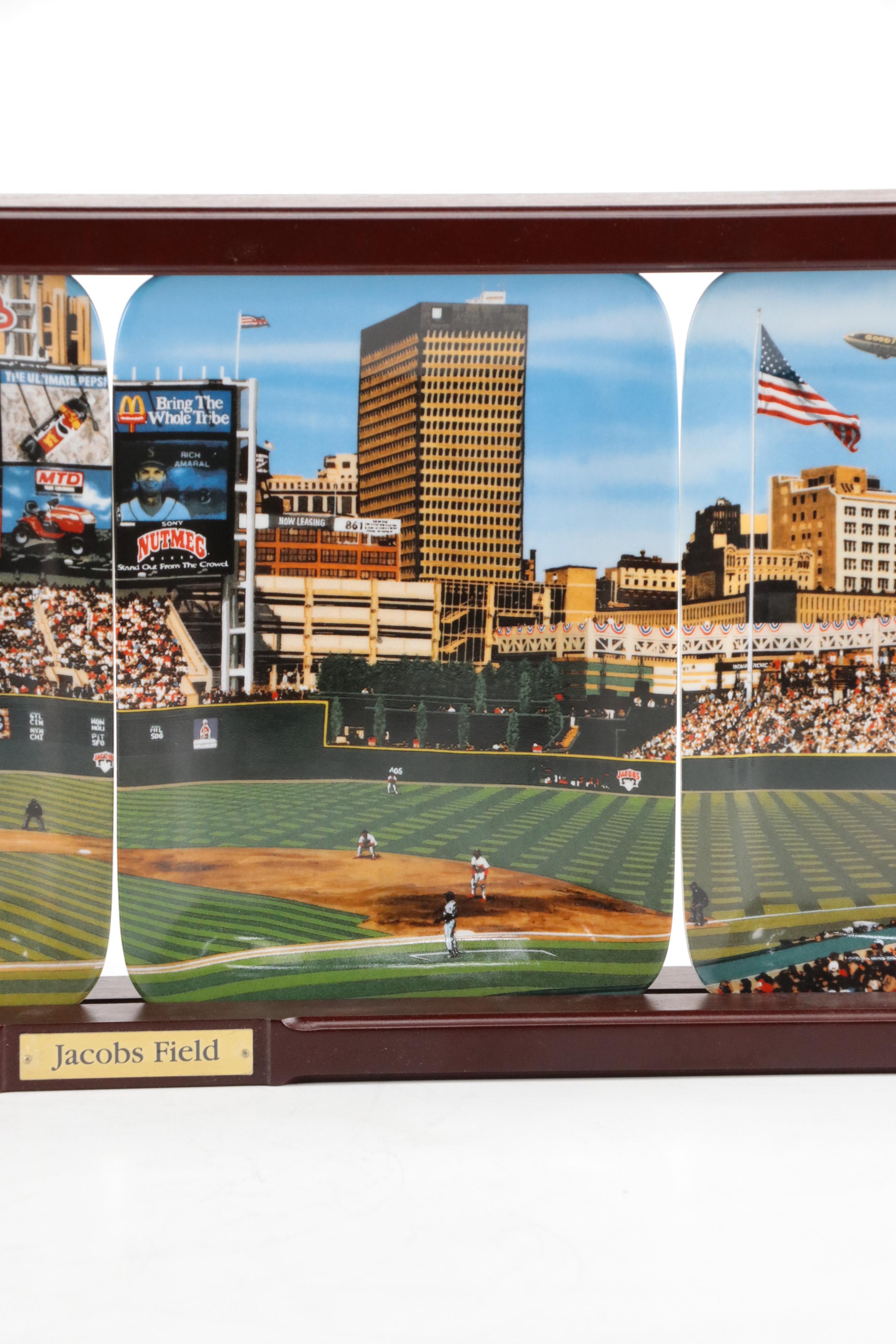 Danbury Mint "Jacobs Field" Porcelain Plates with Finished Wood Stand