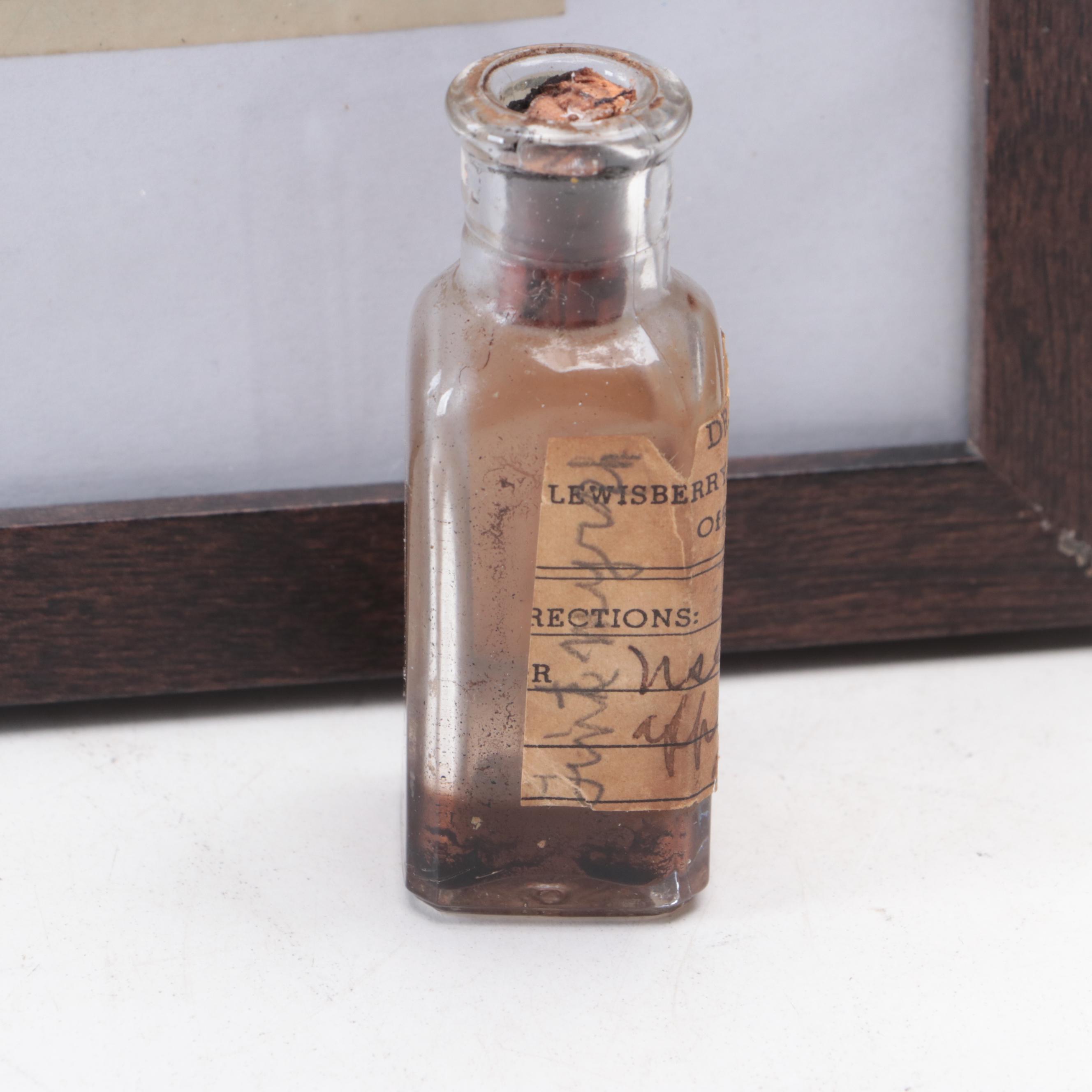 1925 Prohibition Era Medicinal Whiskey Prescription in Frame with Bottle