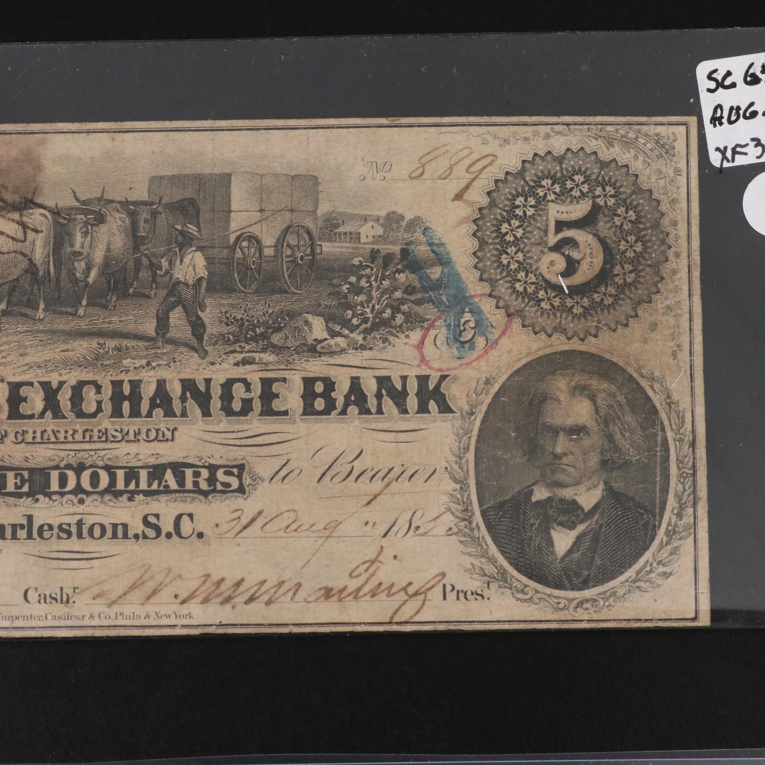 Five Obsolete Bank Notes from South Carolina