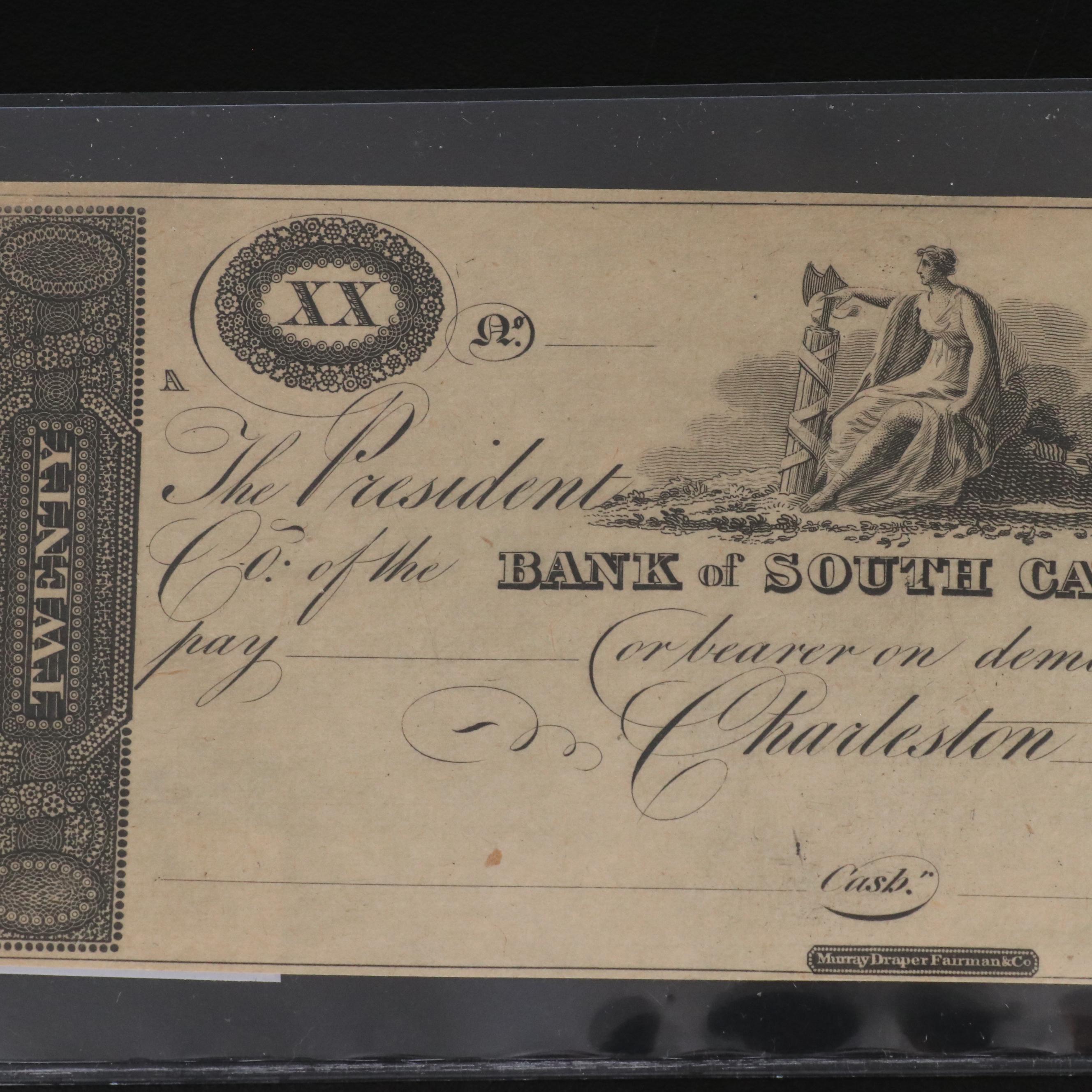 Five Obsolete Bank Notes from South Carolina
