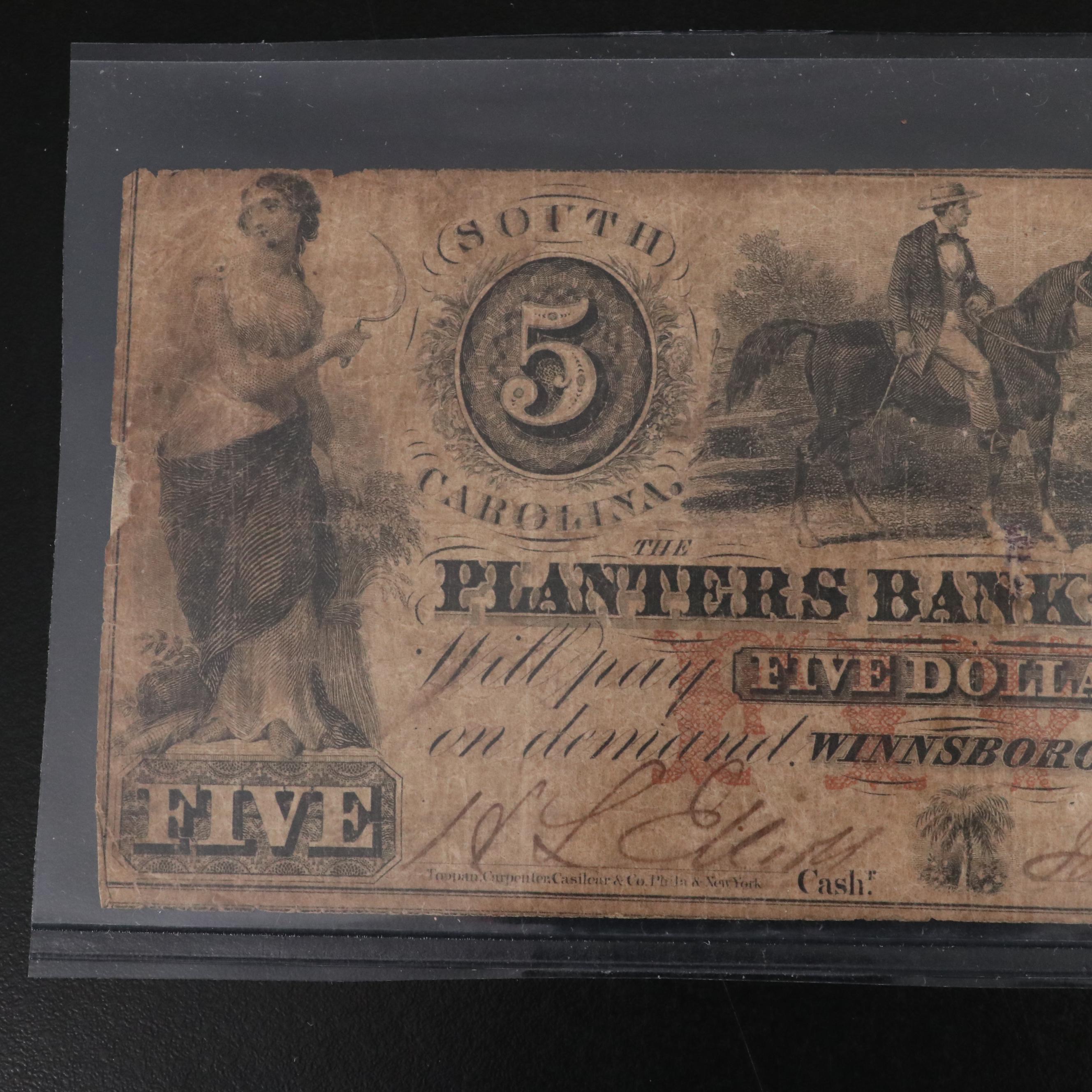 Five Obsolete Bank Notes from South Carolina