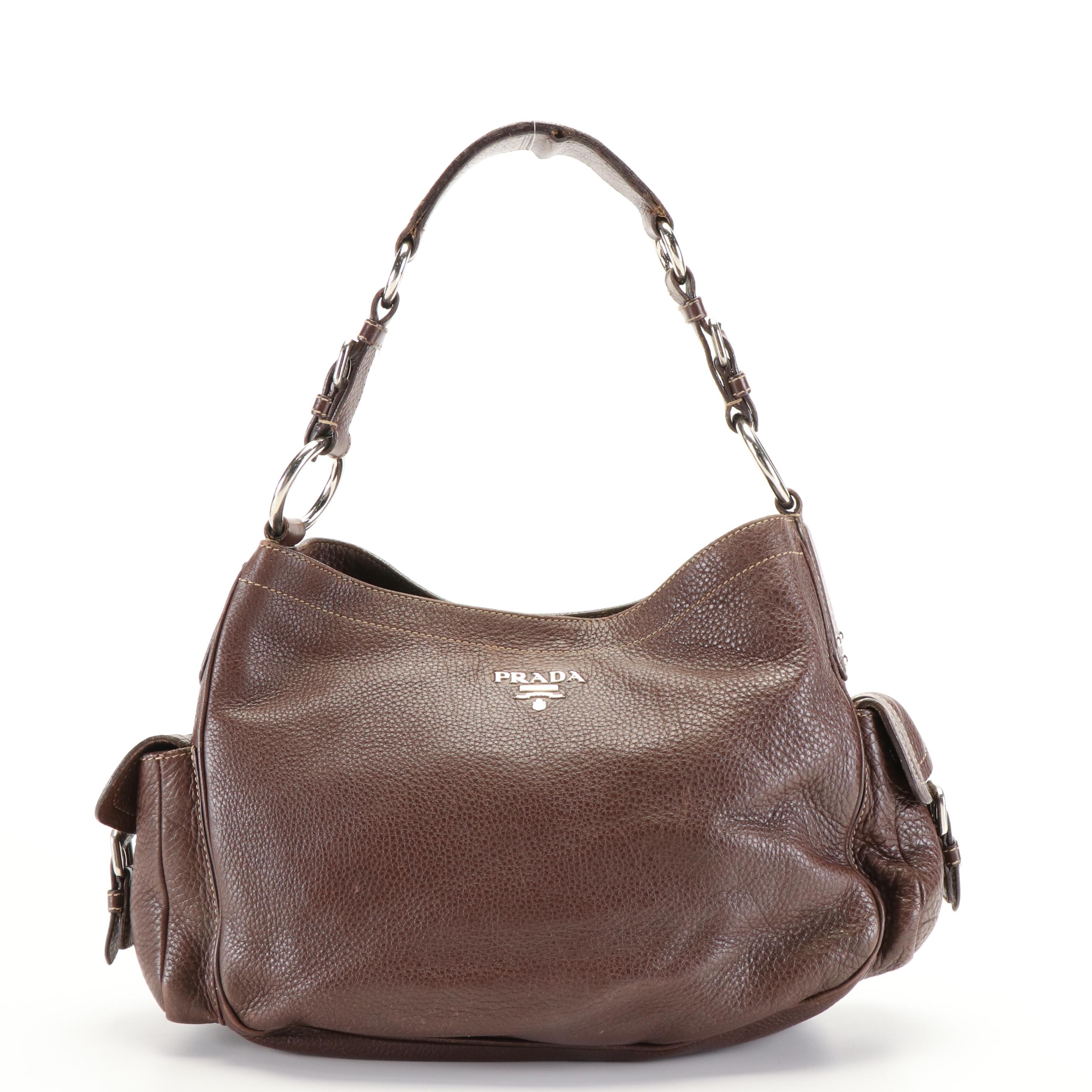 Prada Shoulder Bag in Brown Vitello Daino Leather