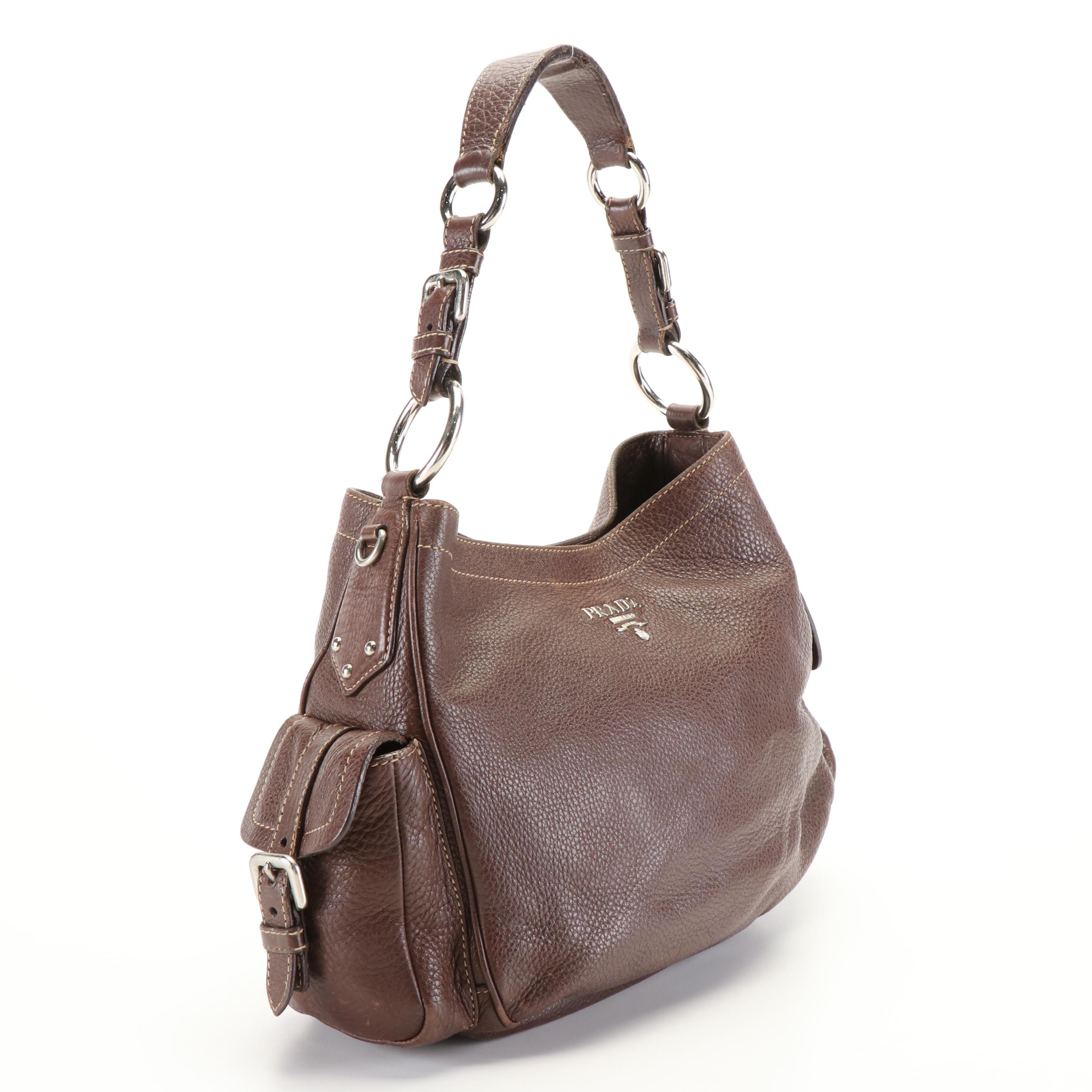 Prada Shoulder Bag in Brown Vitello Daino Leather