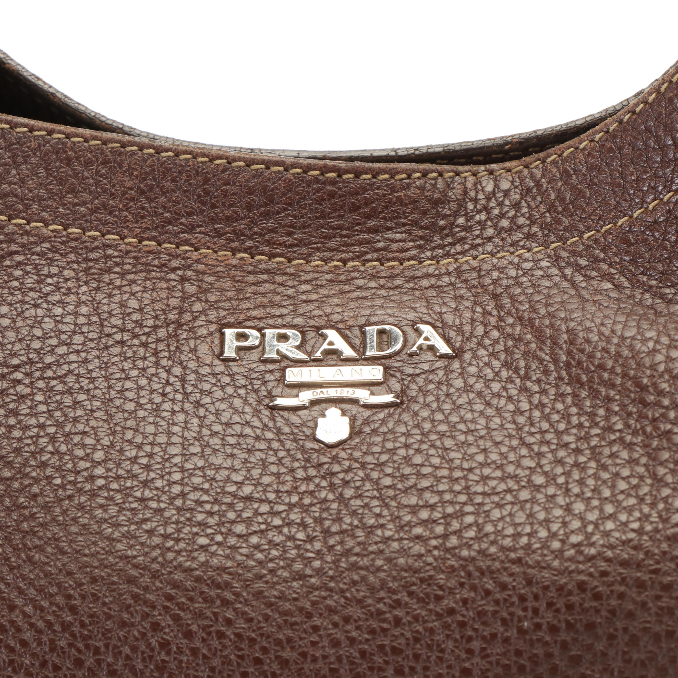 Prada Shoulder Bag in Brown Vitello Daino Leather