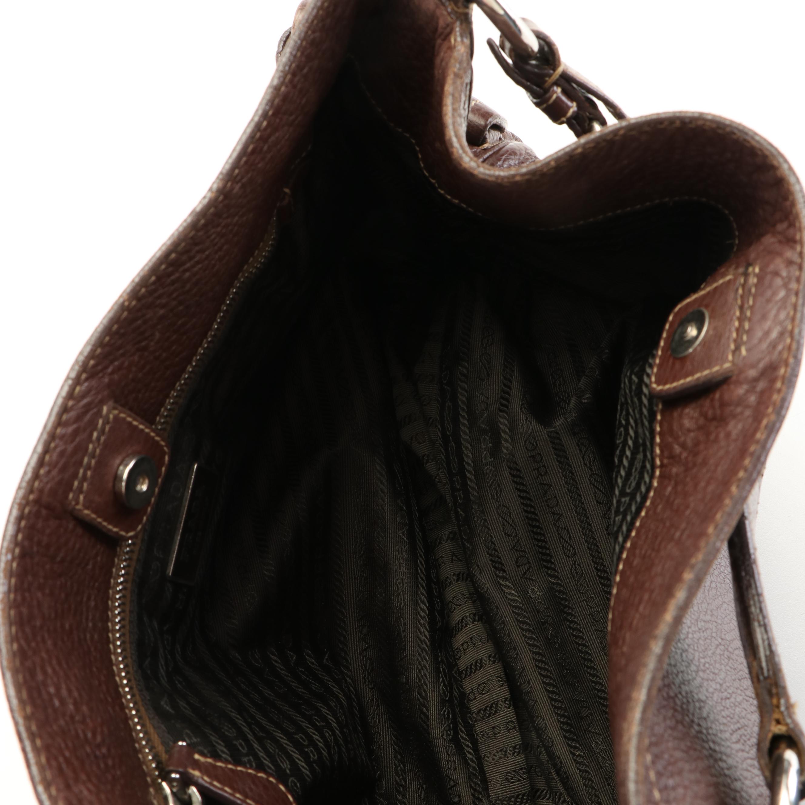 Prada Shoulder Bag in Brown Vitello Daino Leather