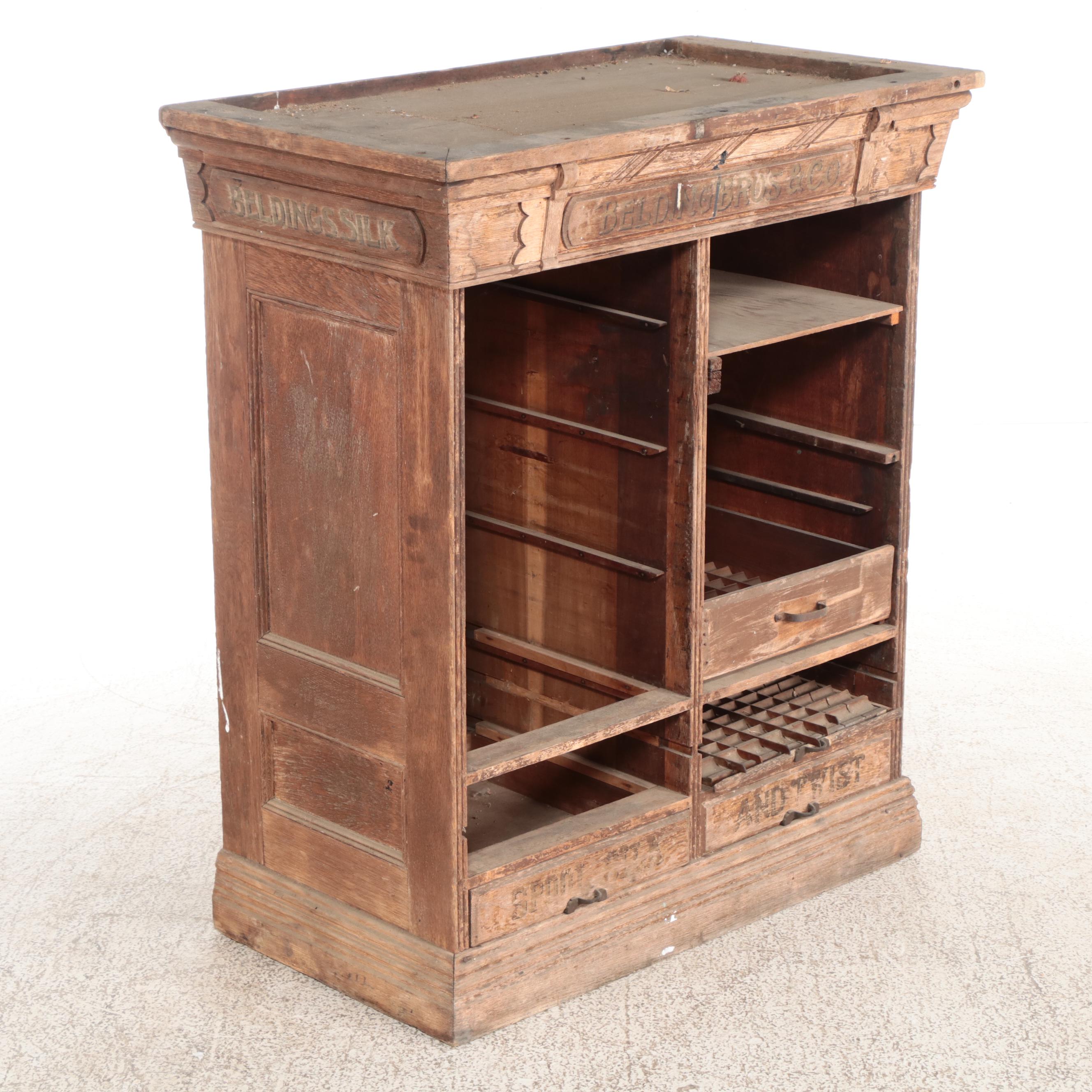 Belding Bros & Co Victorian Wooden Mercantile Spool Cabinet