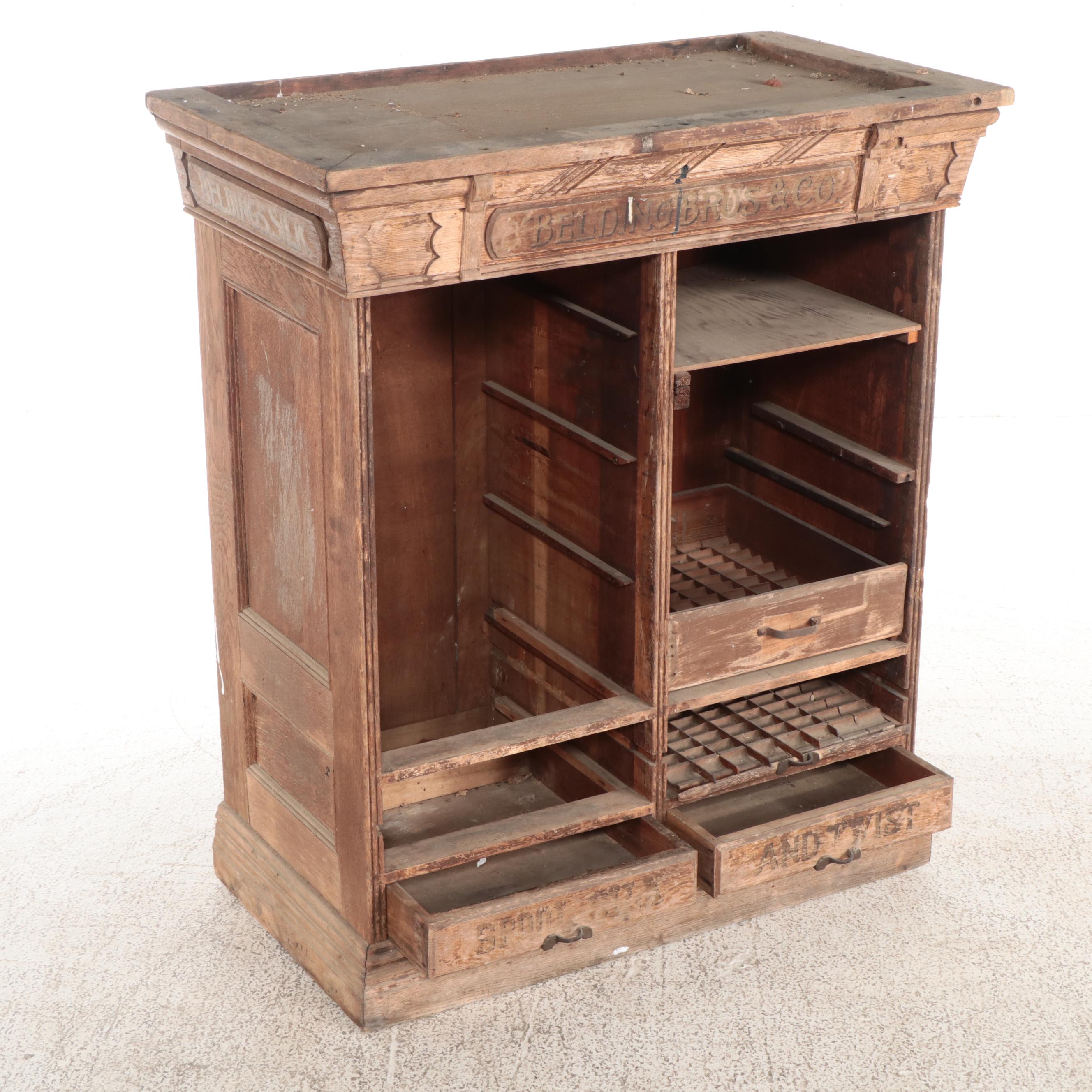Belding Bros & Co Victorian Wooden Mercantile Spool Cabinet