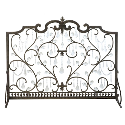 French Rococo Style Scrolled Metal and Prism Fireplace Screen