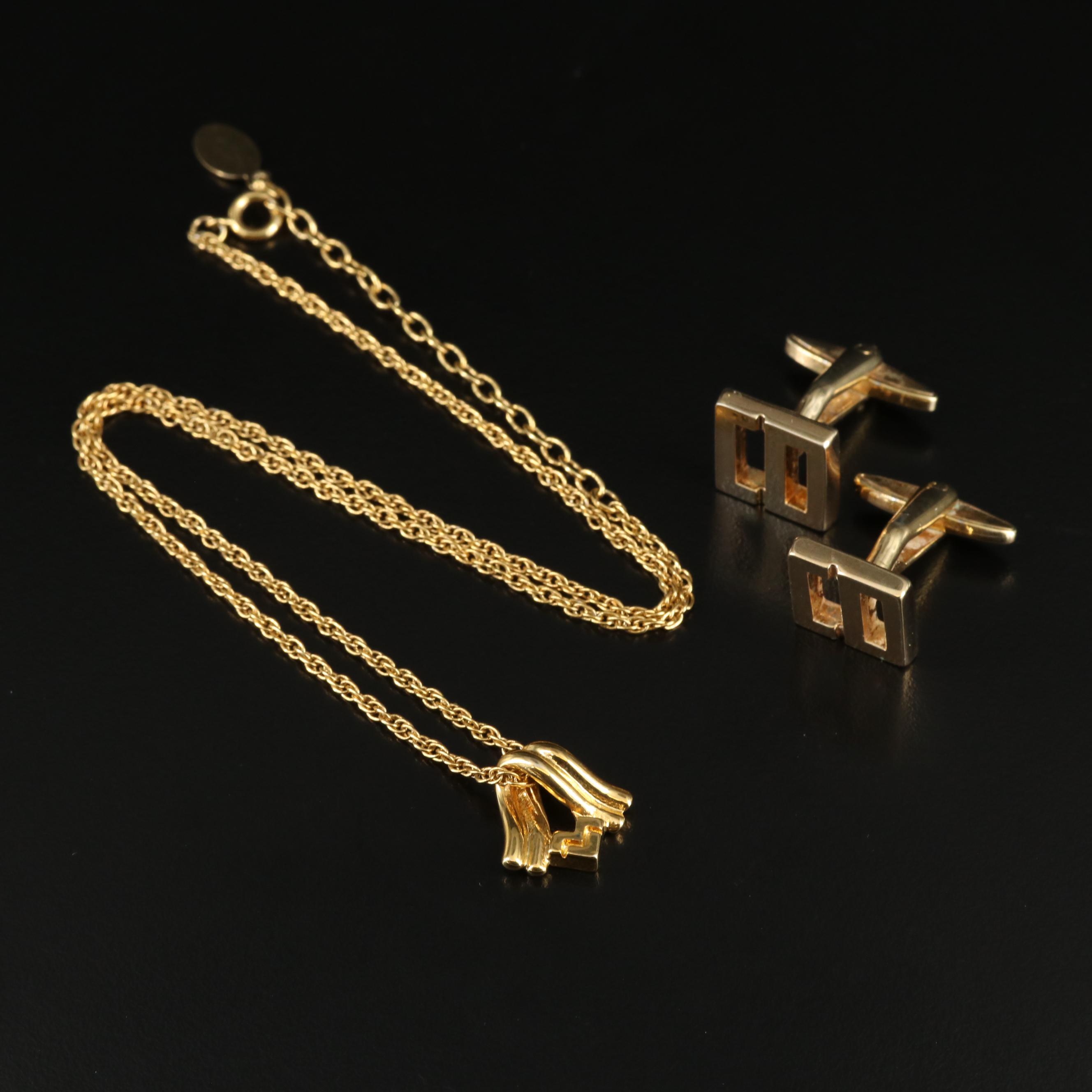 Christian Dior Logo Cufflink and Mario Valentino Pendant Necklace