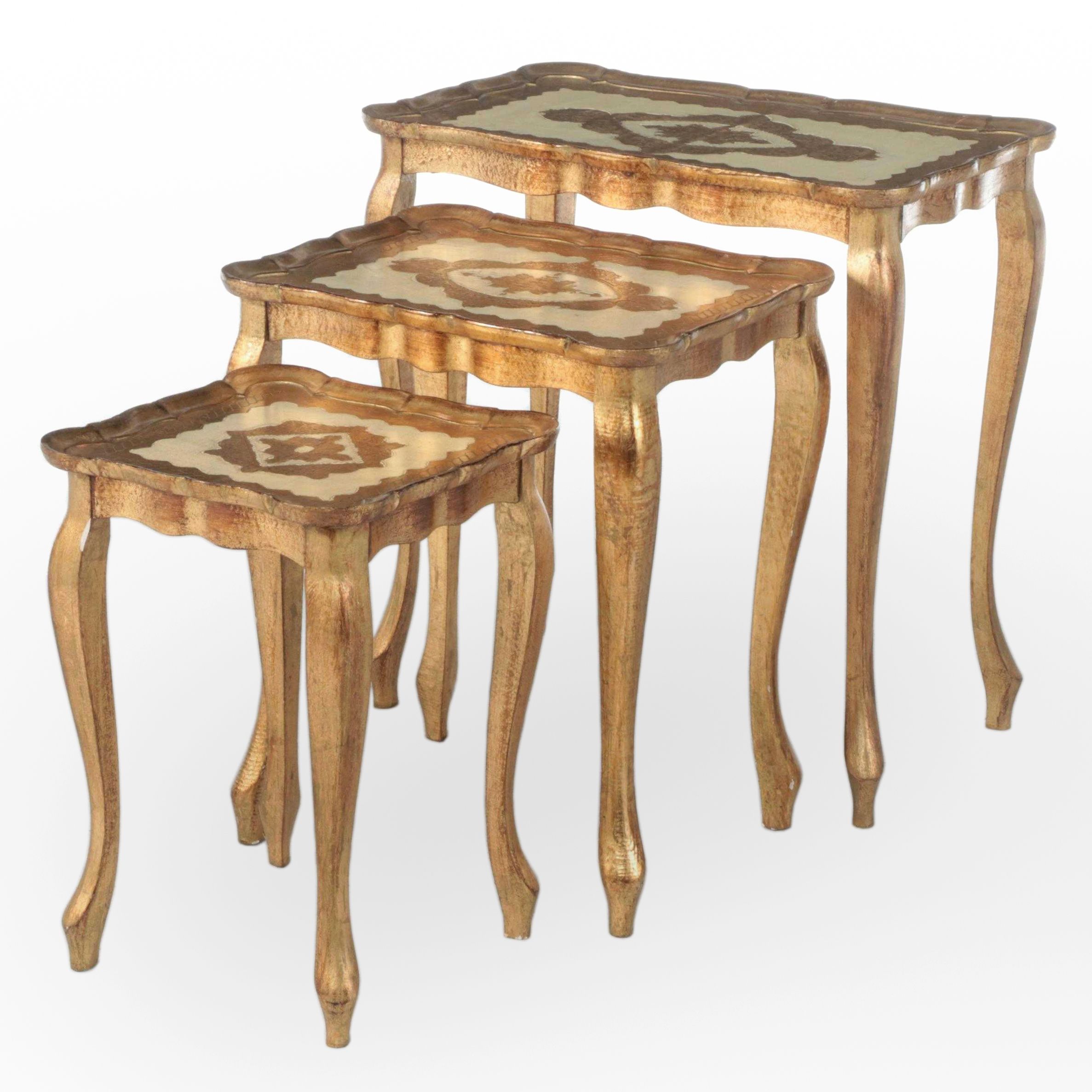 Set of Three Neiman Marcus Italian Cream-Painted and Parcel-Gilt Nesting Tables
