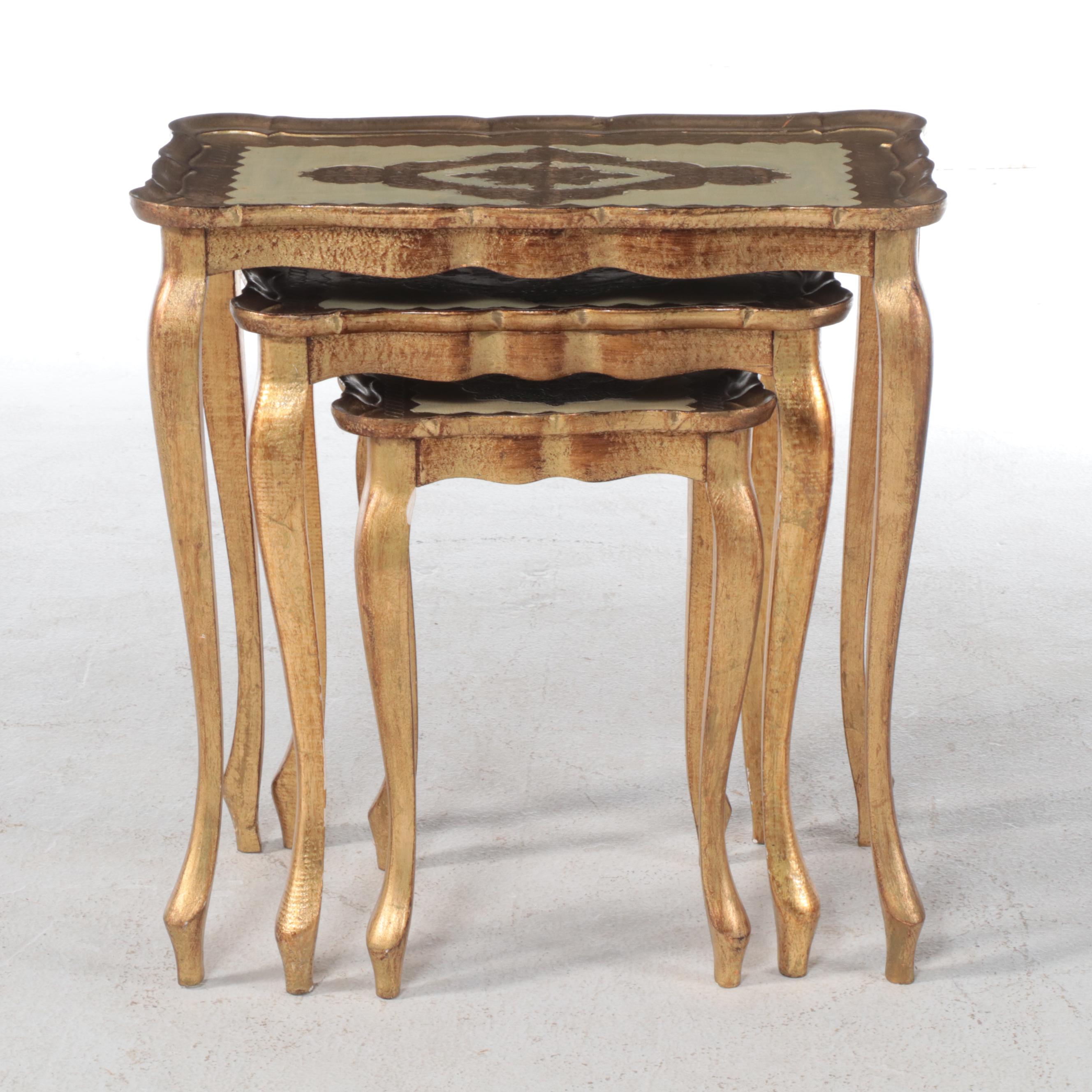 Set of Three Neiman Marcus Italian Cream-Painted and Parcel-Gilt Nesting Tables