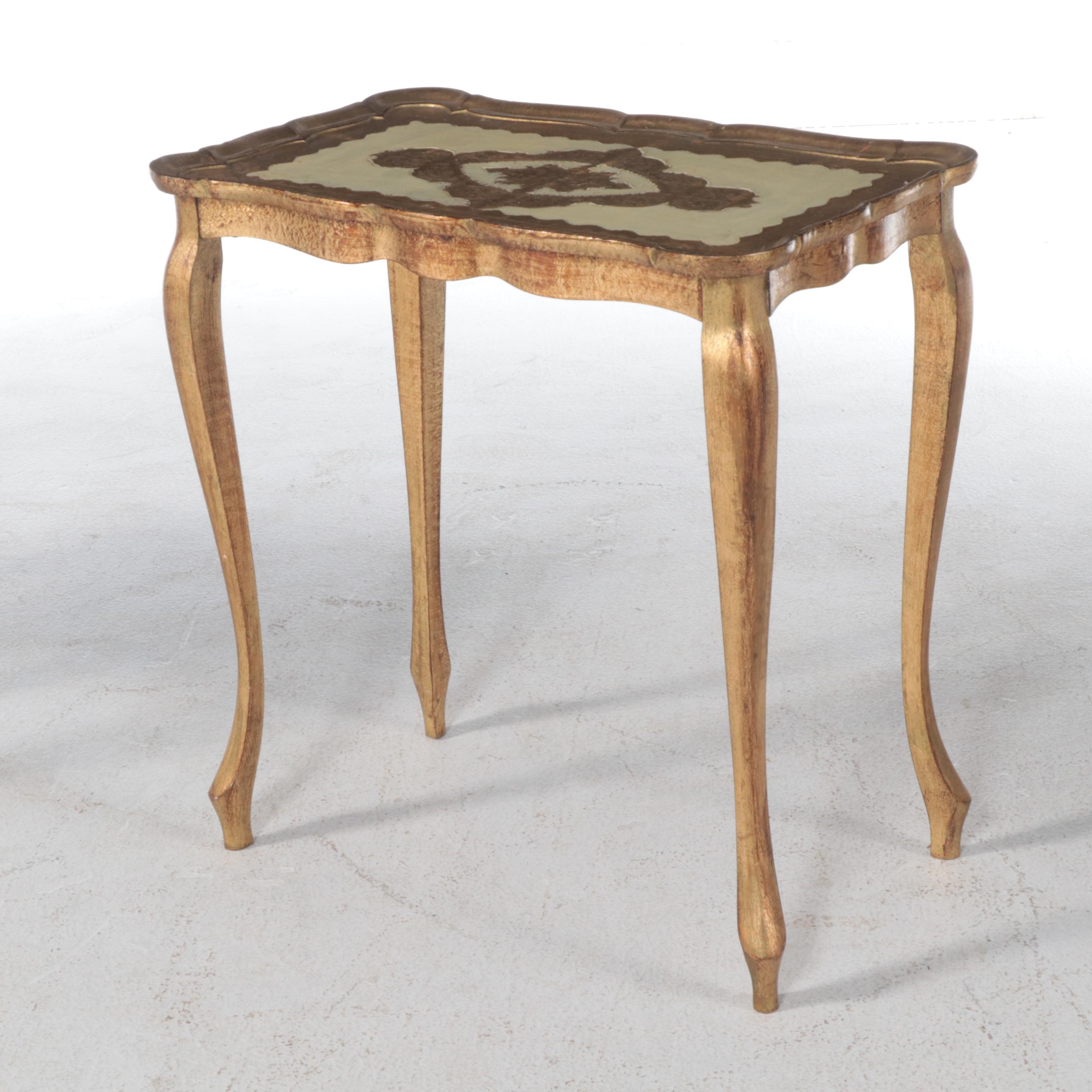 Set of Three Neiman Marcus Italian Cream-Painted and Parcel-Gilt Nesting Tables