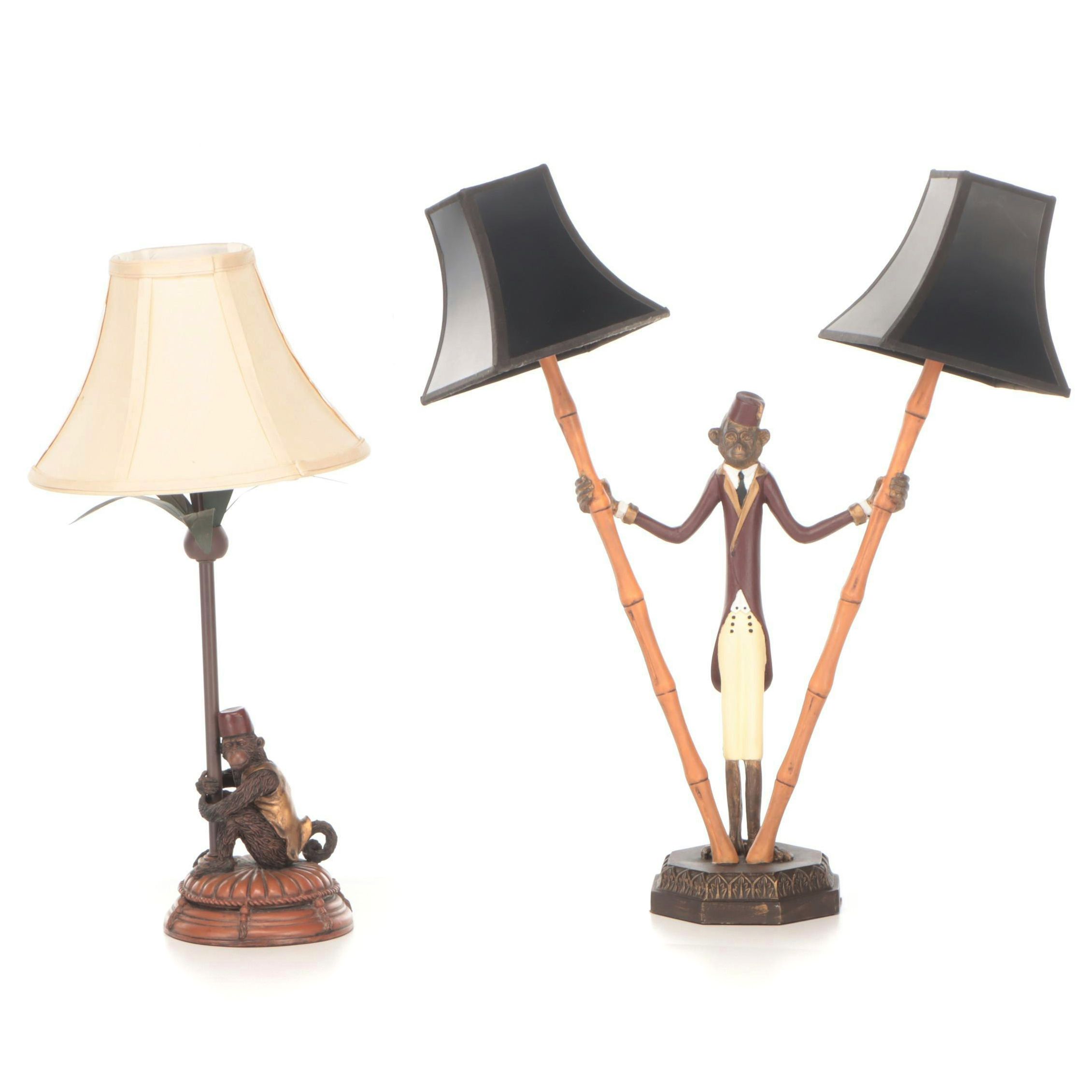 Monkey Bellhop Bamboo Double Arm and Other Table Lamps