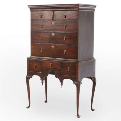 New England Queen Anne Mahogany and Poplar Highboy, Mid to Late 18th Century