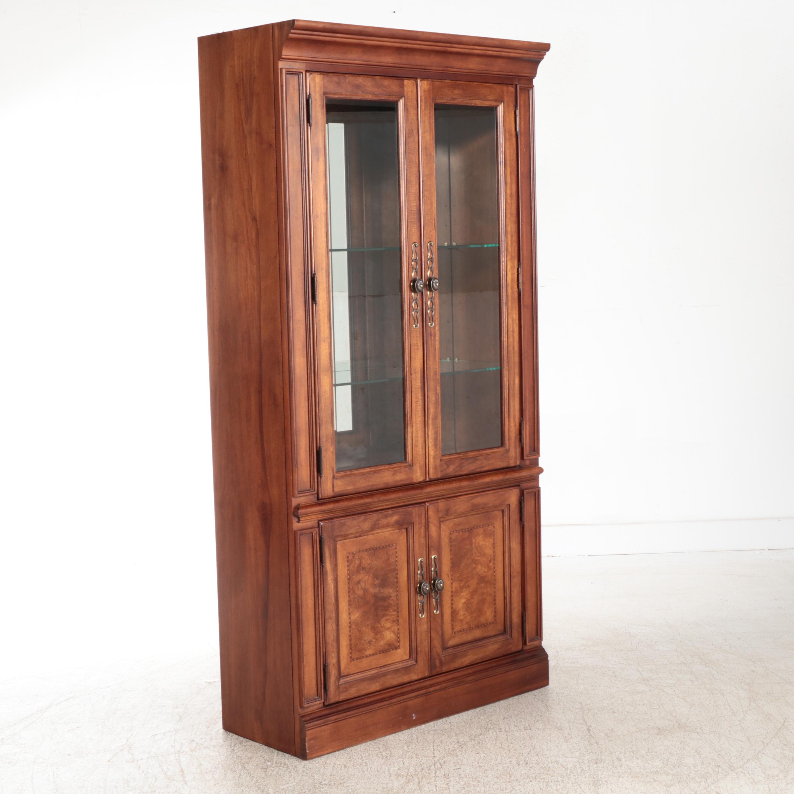 Thomasville French Provincial Style Oak, Elm, and Line-Inlaid Display Cabinet