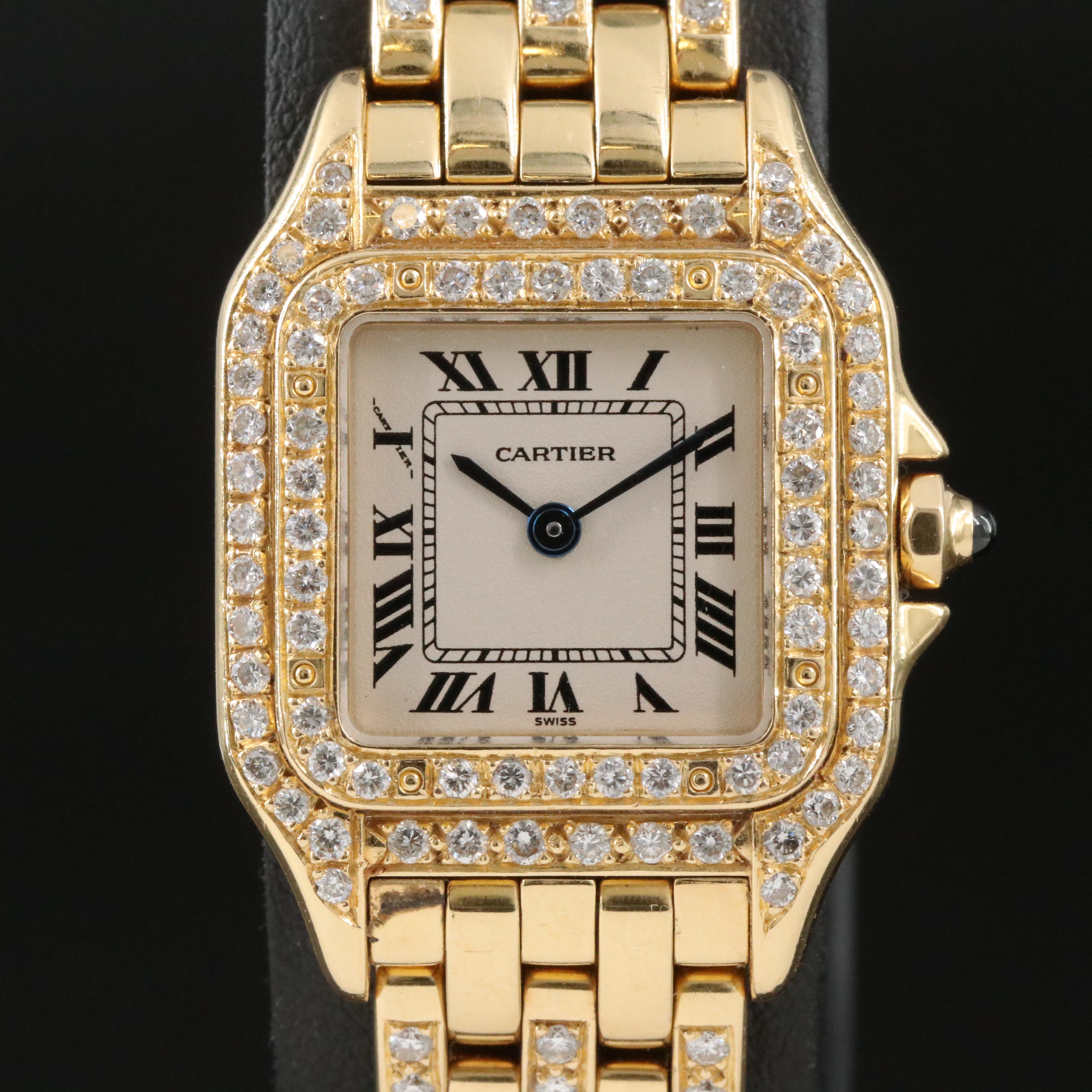 Cartier Panthère 1.71 CTW Custom Diamond 18K Gold Watch