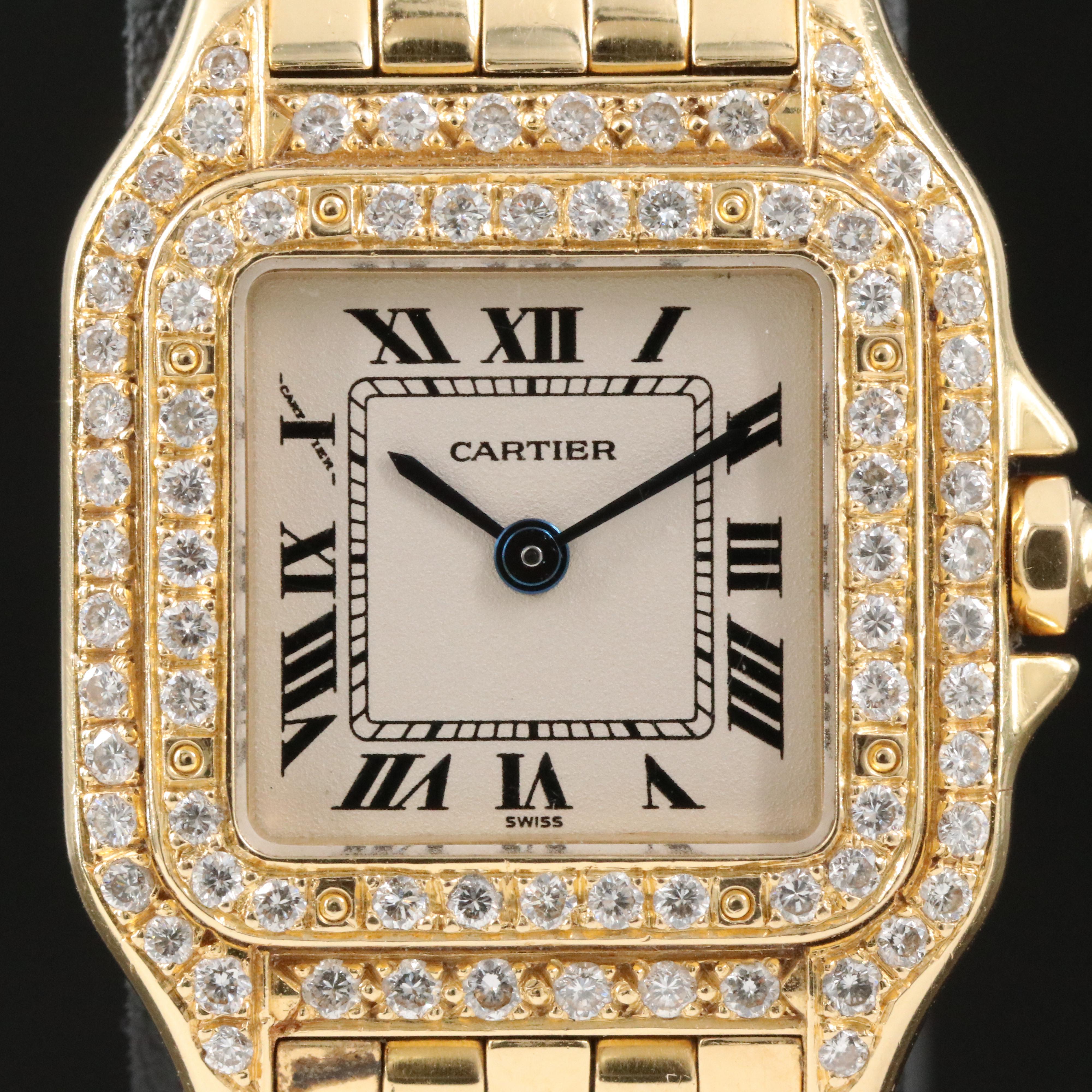 Cartier Panthère 1.71 CTW Custom Diamond 18K Gold Watch