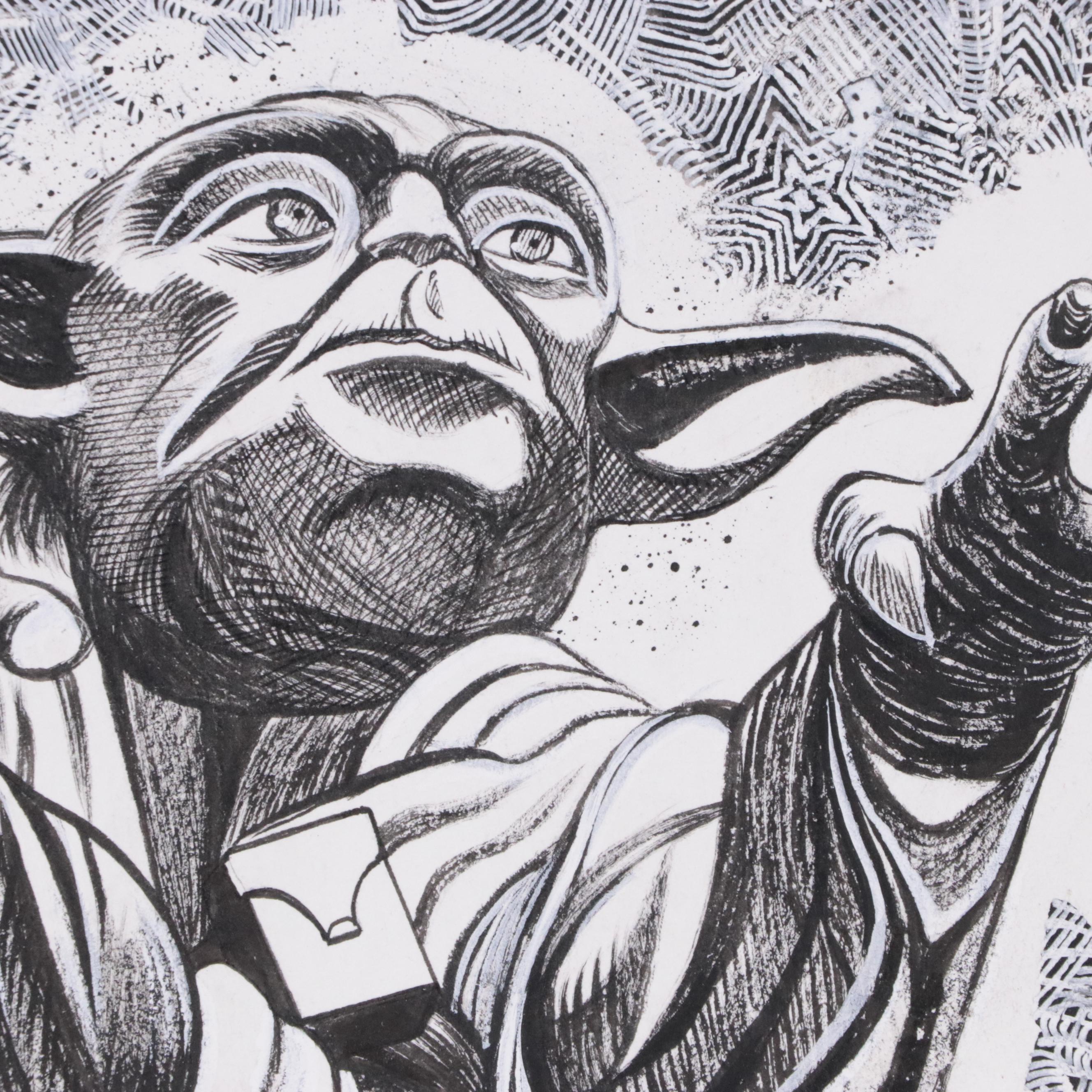 David Michael Beck Mixed Media Comic Illustration of Yoda
