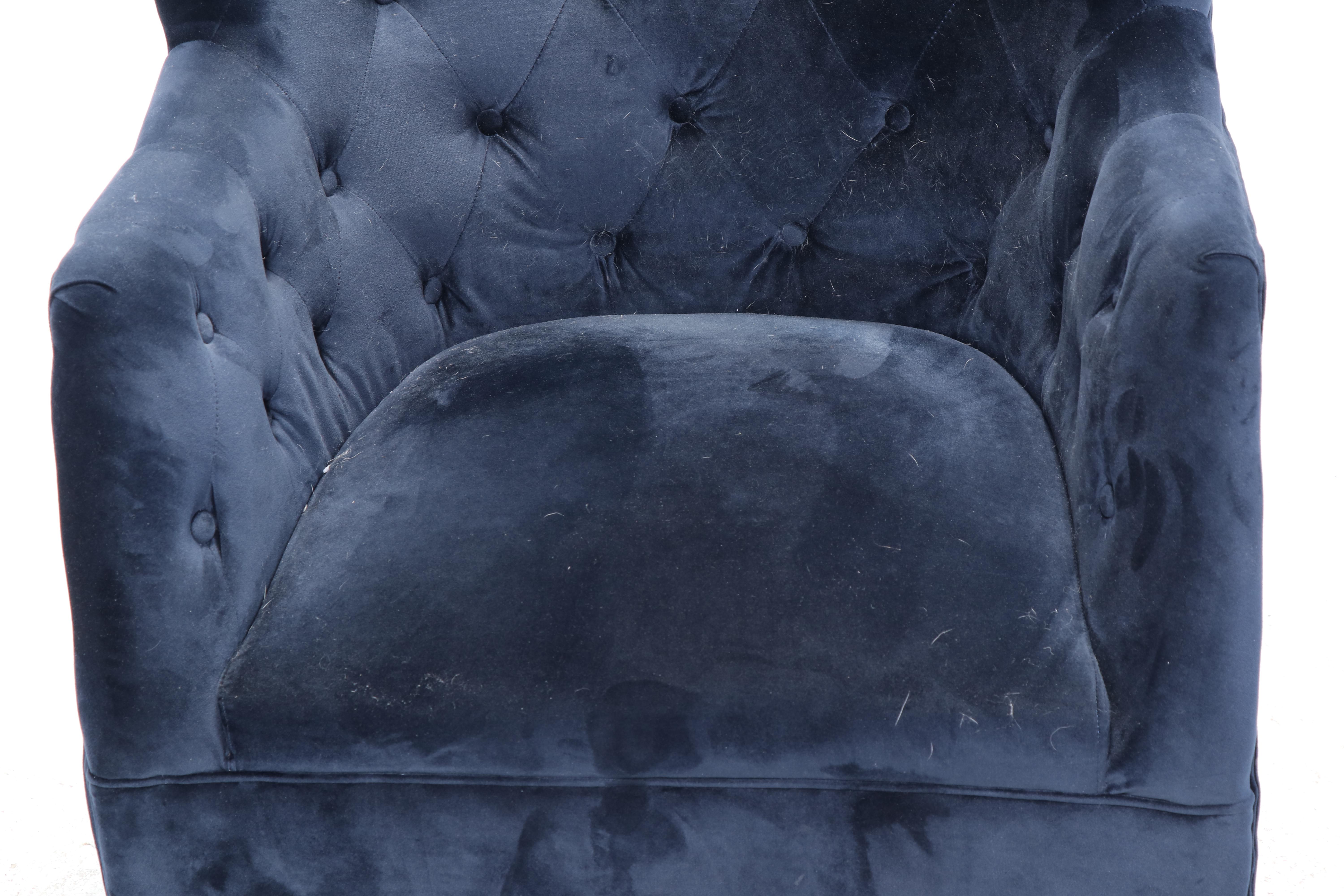 Classic Concepts Buttoned-Down Wing Chair Plus Patinated Metal Pharmacy Lamp