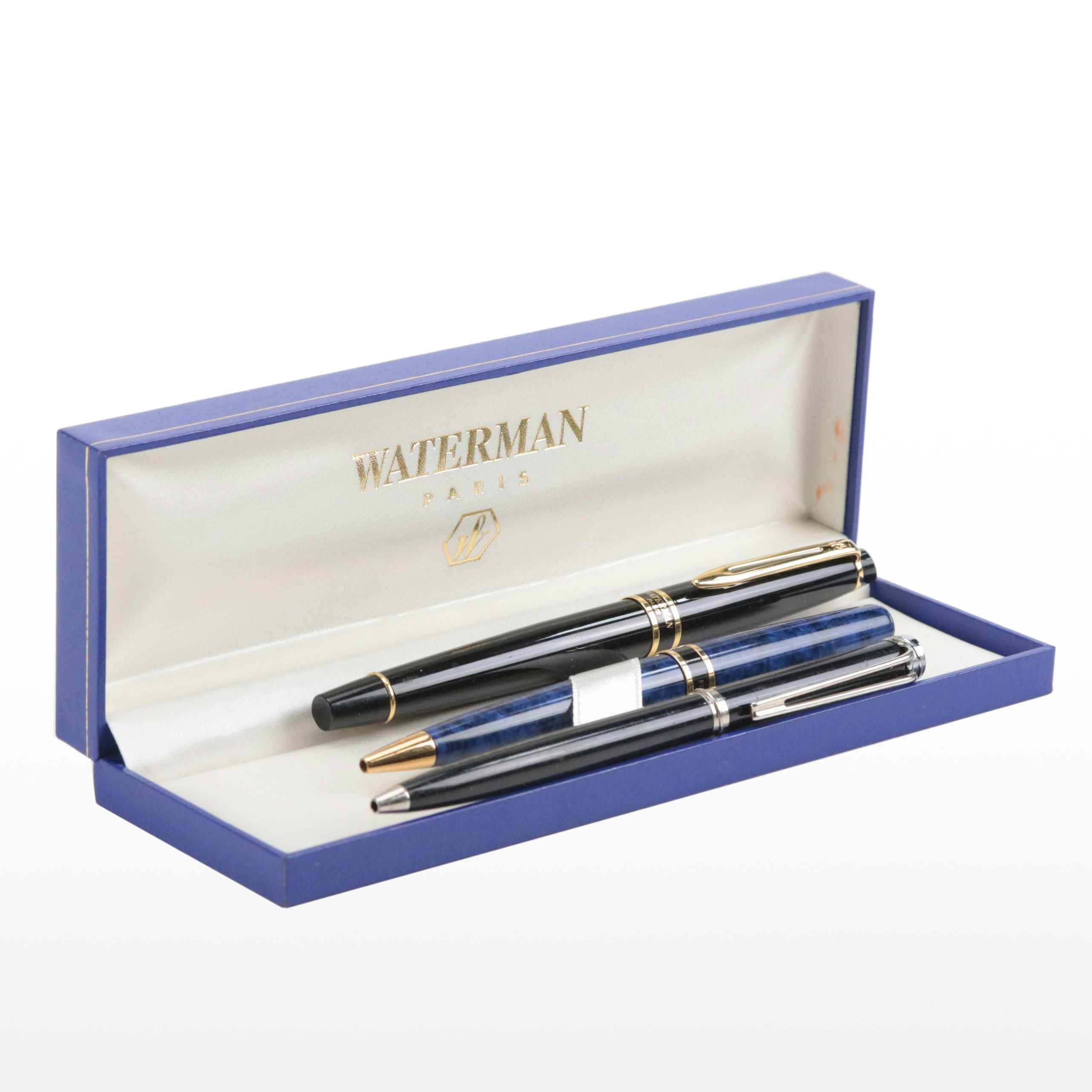 Waterman "Expert" Blue Marble Laquer Ballpoint Pen with Other Pens