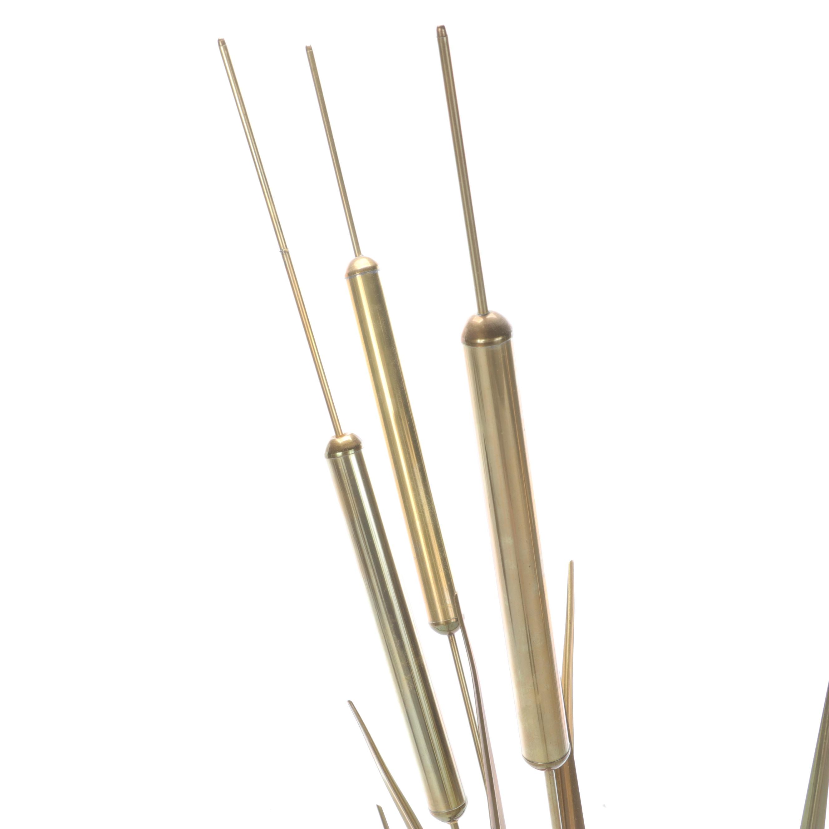 Chinese Cobalt Porcelain Vase with Brass Cattails Sculptures