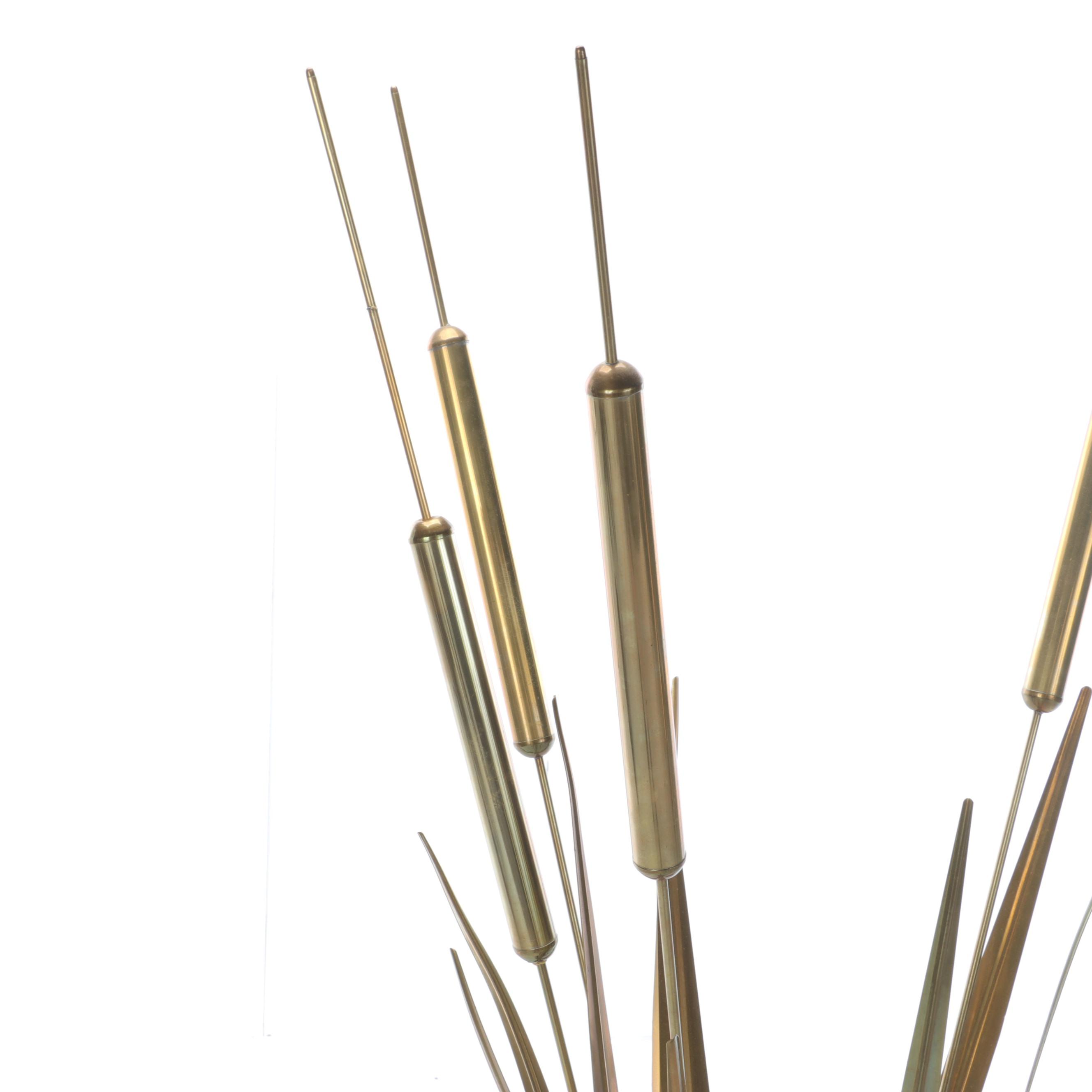 Chinese Cobalt Porcelain Vase with Brass Cattails Sculptures