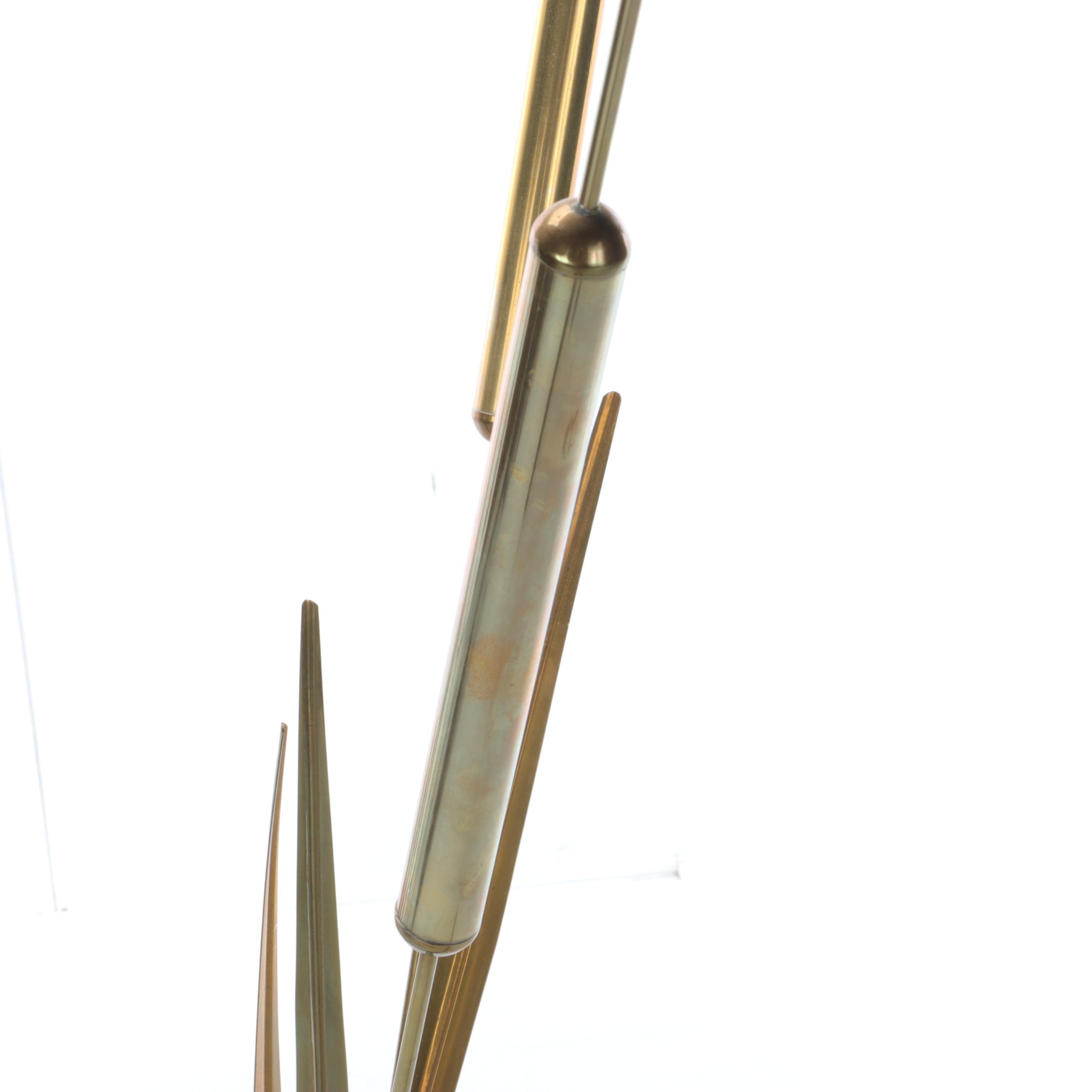 Chinese Cobalt Porcelain Vase with Brass Cattails Sculptures