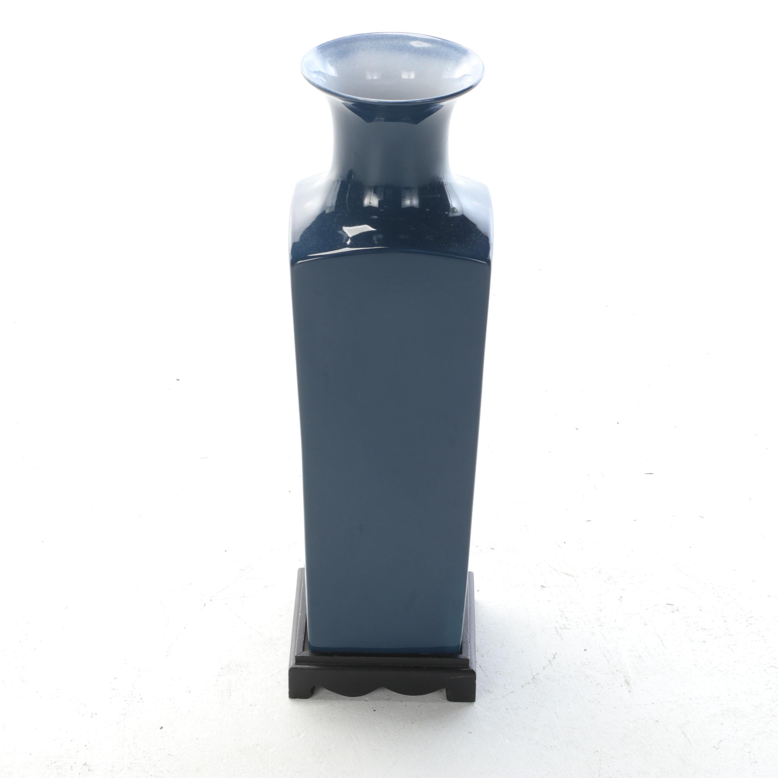 Chinese Cobalt Porcelain Vase with Brass Cattails Sculptures