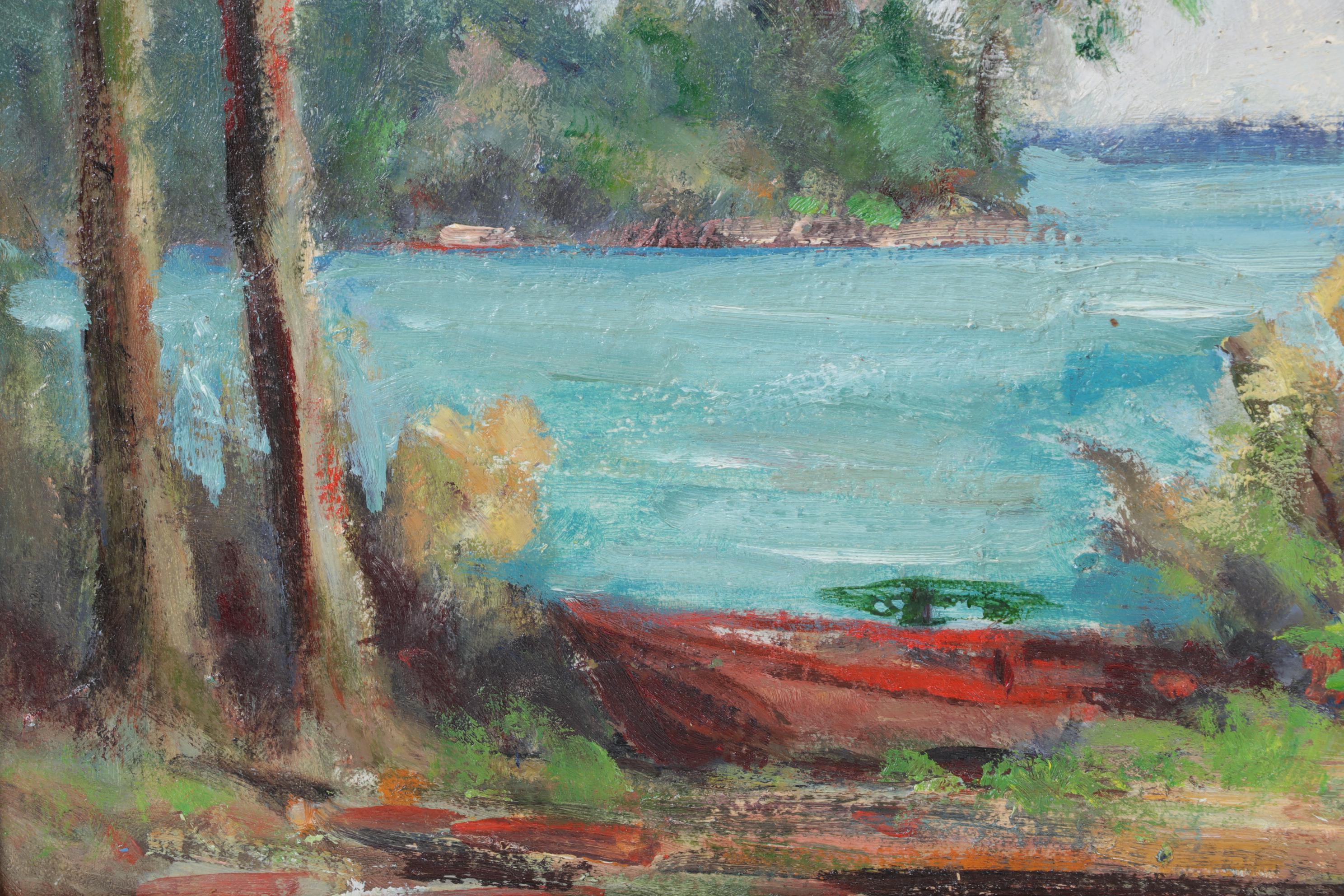 George Baom Landscape Oil Painting "Bay on Lake Michigan," Early to Mid 20th C.