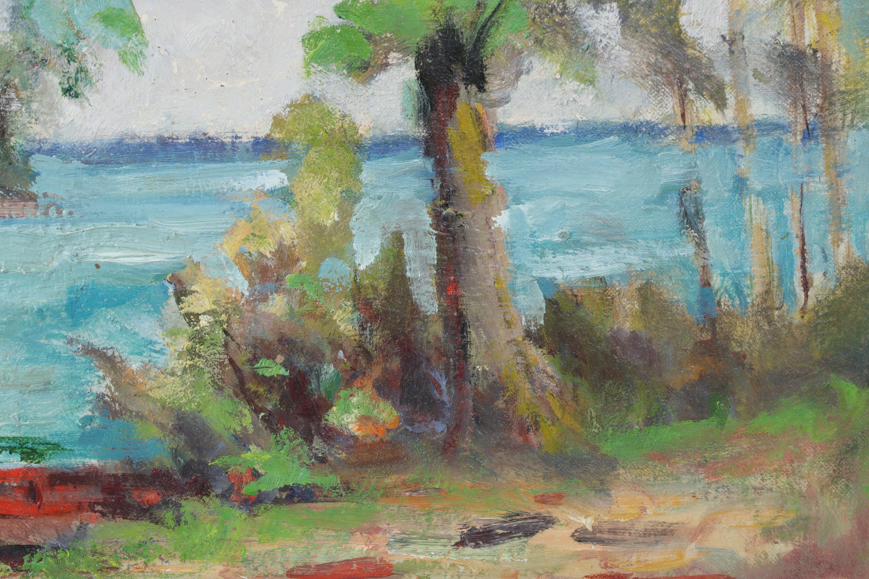 George Baom Landscape Oil Painting "Bay on Lake Michigan," Early to Mid 20th C.