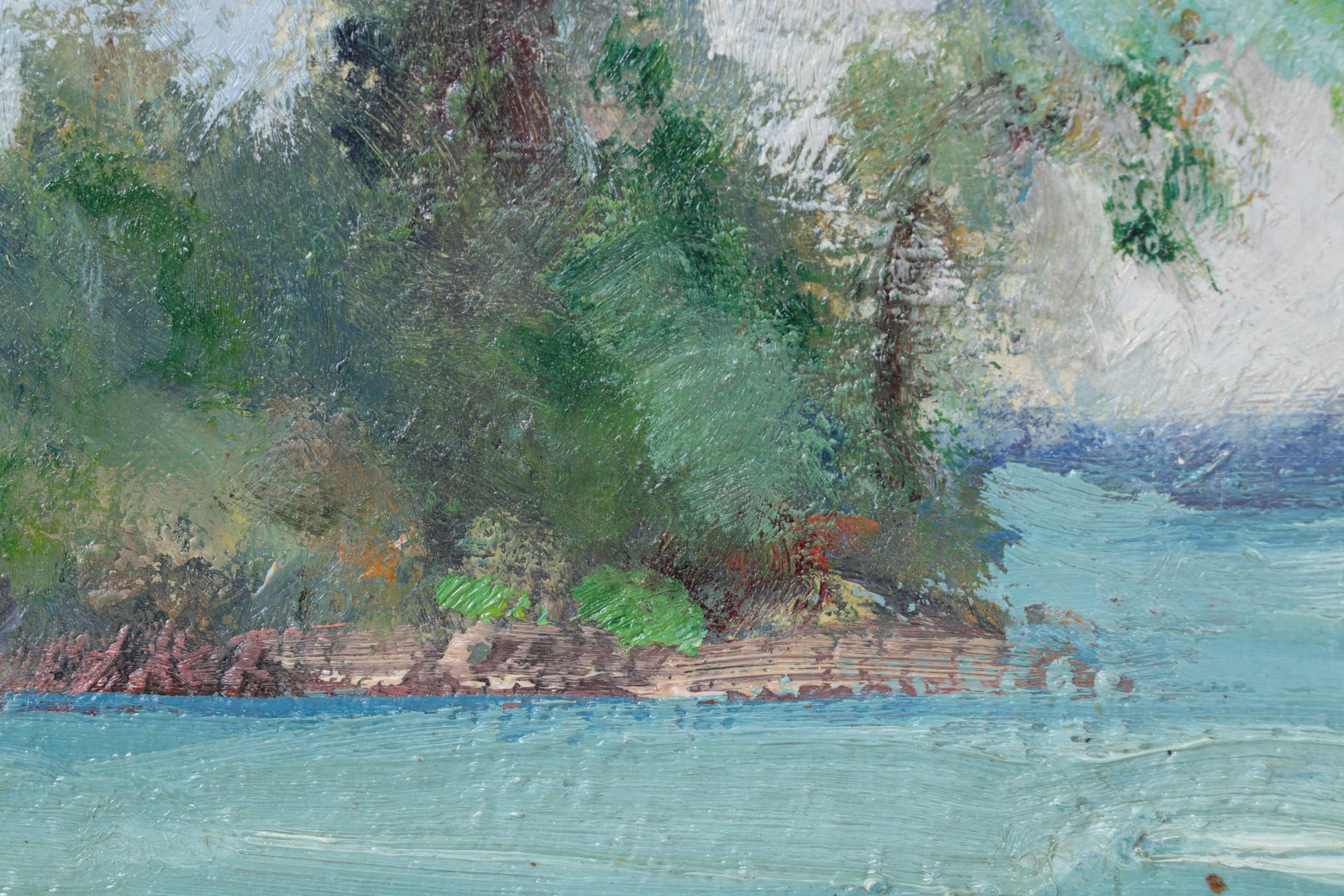 George Baom Landscape Oil Painting "Bay on Lake Michigan," Early to Mid 20th C.