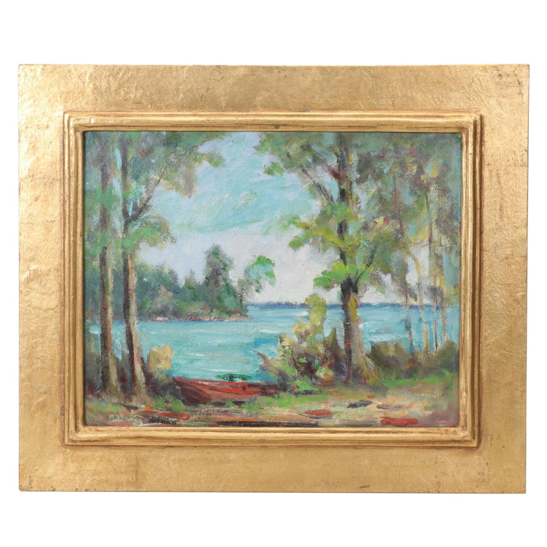 George Baom Landscape Oil Painting "Bay on Lake Michigan," Early to Mid 20th C.