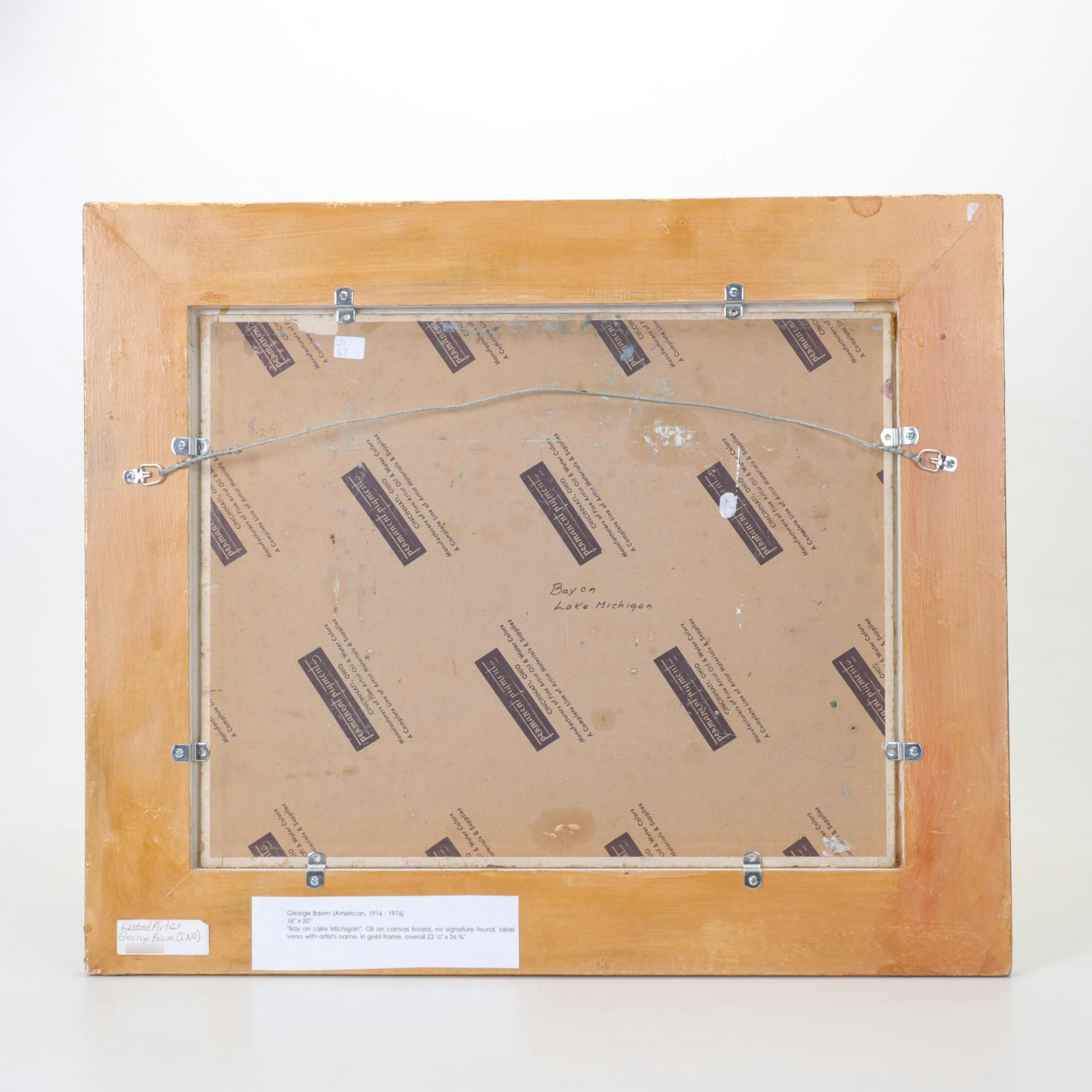 George Baom Landscape Oil Painting "Bay on Lake Michigan," Early to Mid 20th C.