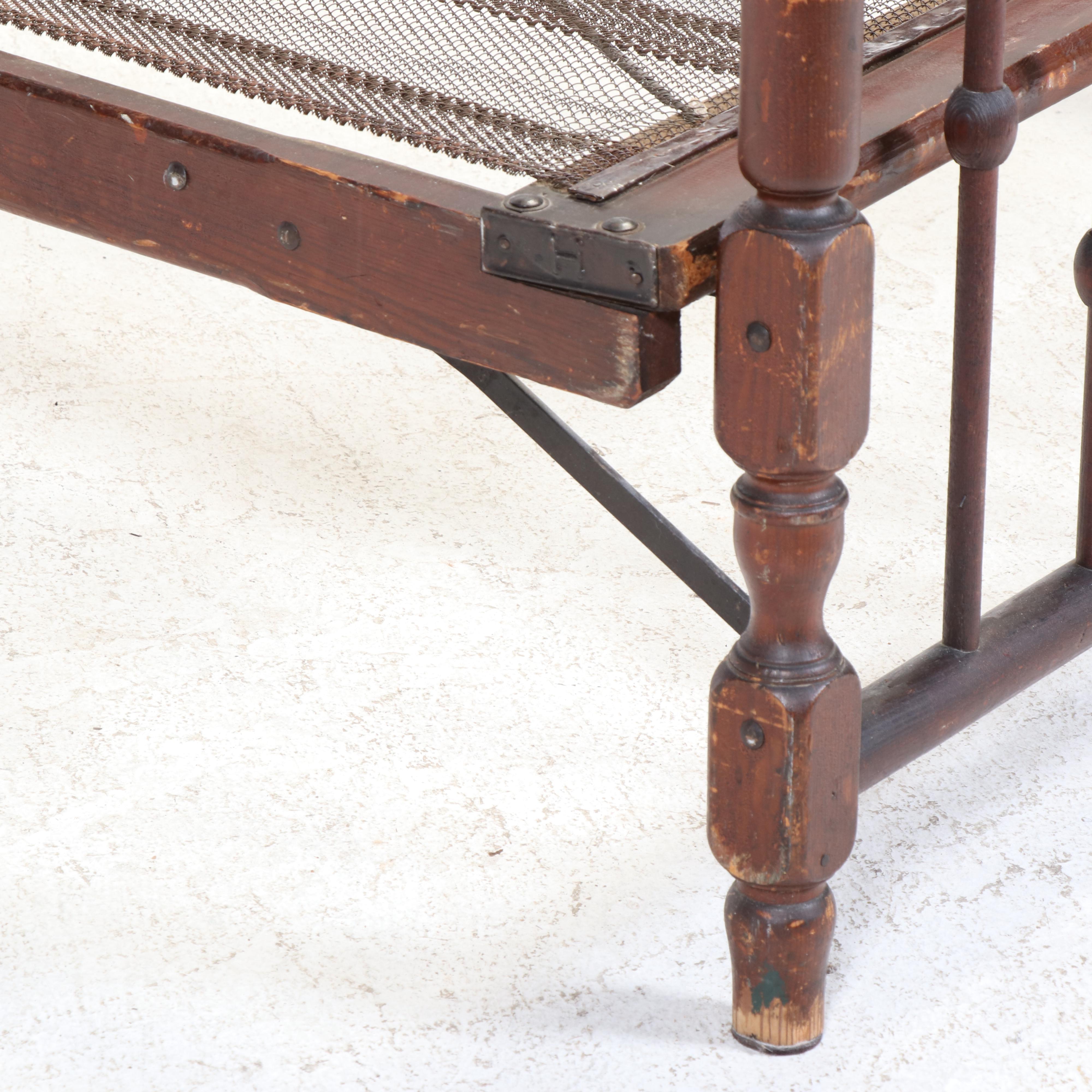 Victorian Pine Full Size Folding "Stick-and-Ball" Bed Frame, Late 19th Century