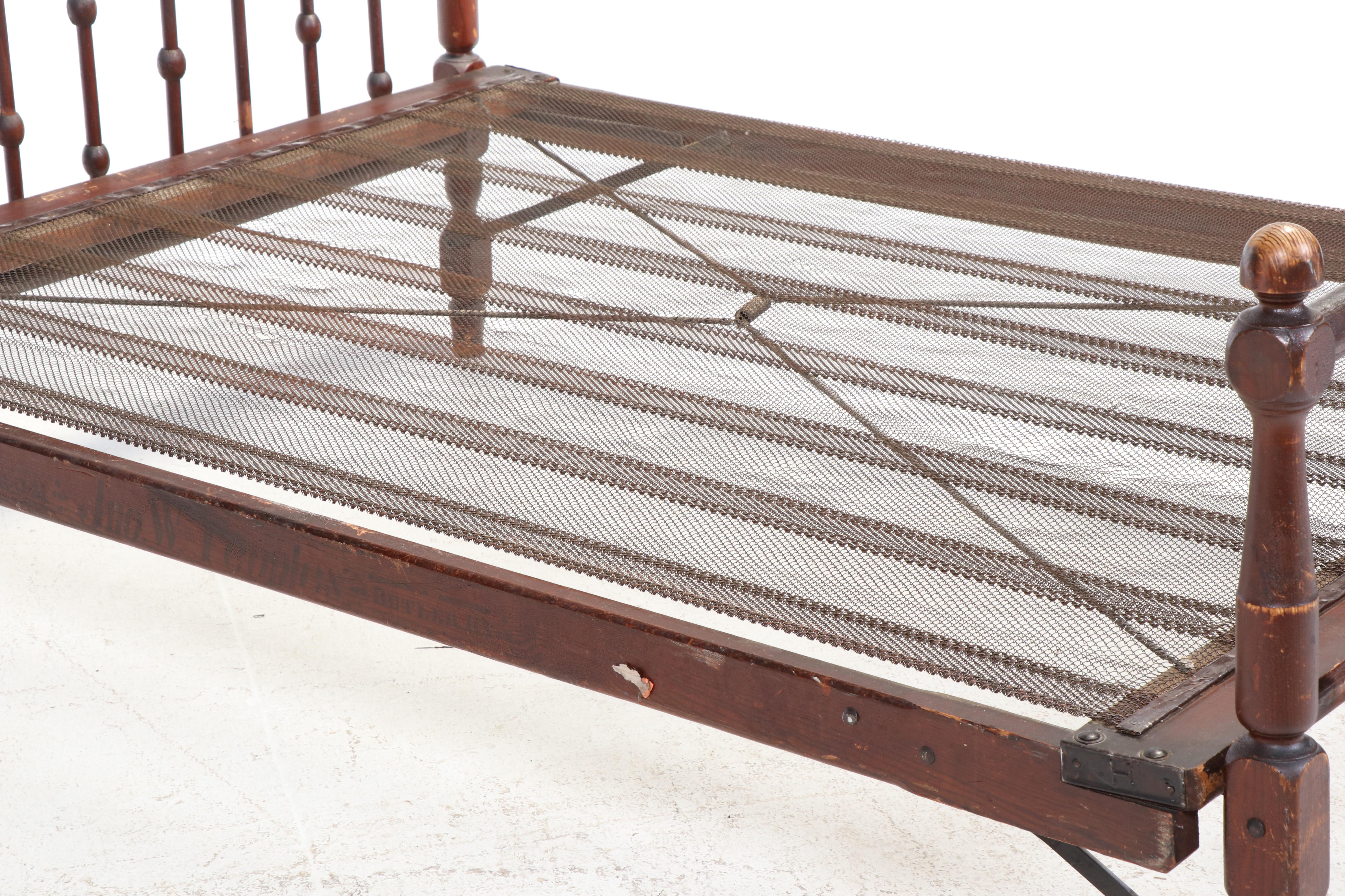 Victorian Pine Full Size Folding "Stick-and-Ball" Bed Frame, Late 19th Century