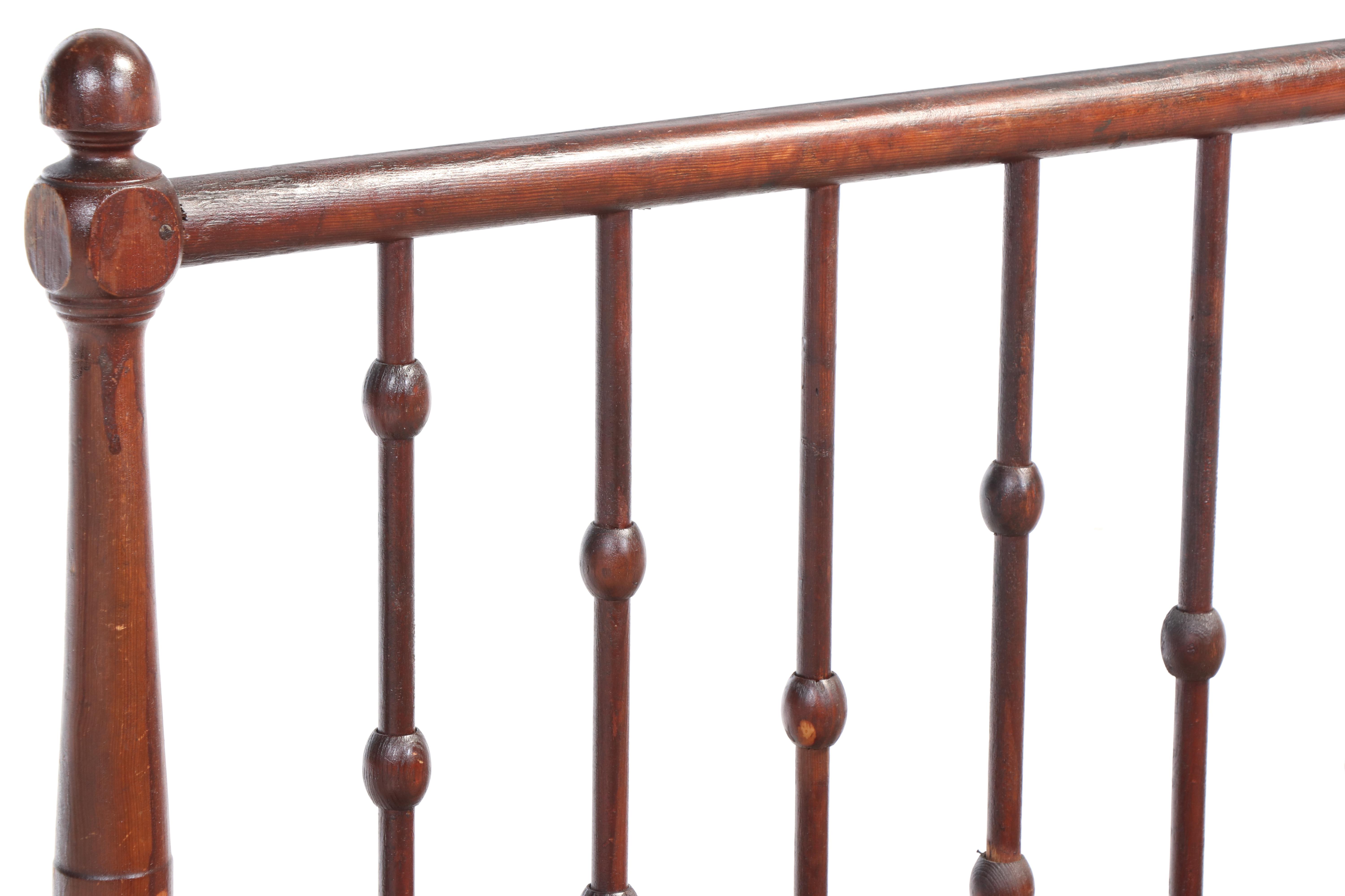 Victorian Pine Full Size Folding "Stick-and-Ball" Bed Frame, Late 19th Century
