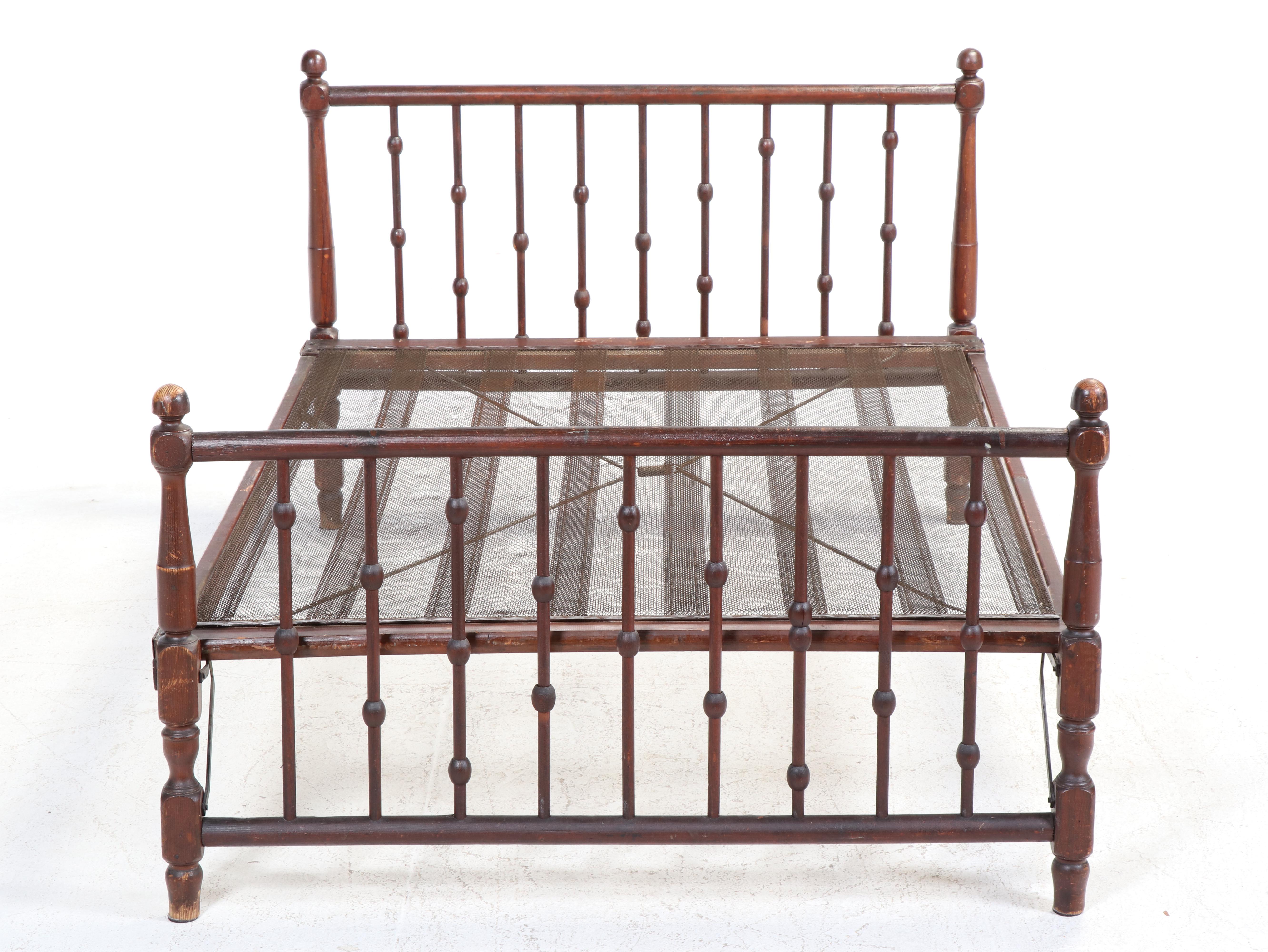 Victorian Pine Full Size Folding "Stick-and-Ball" Bed Frame, Late 19th Century