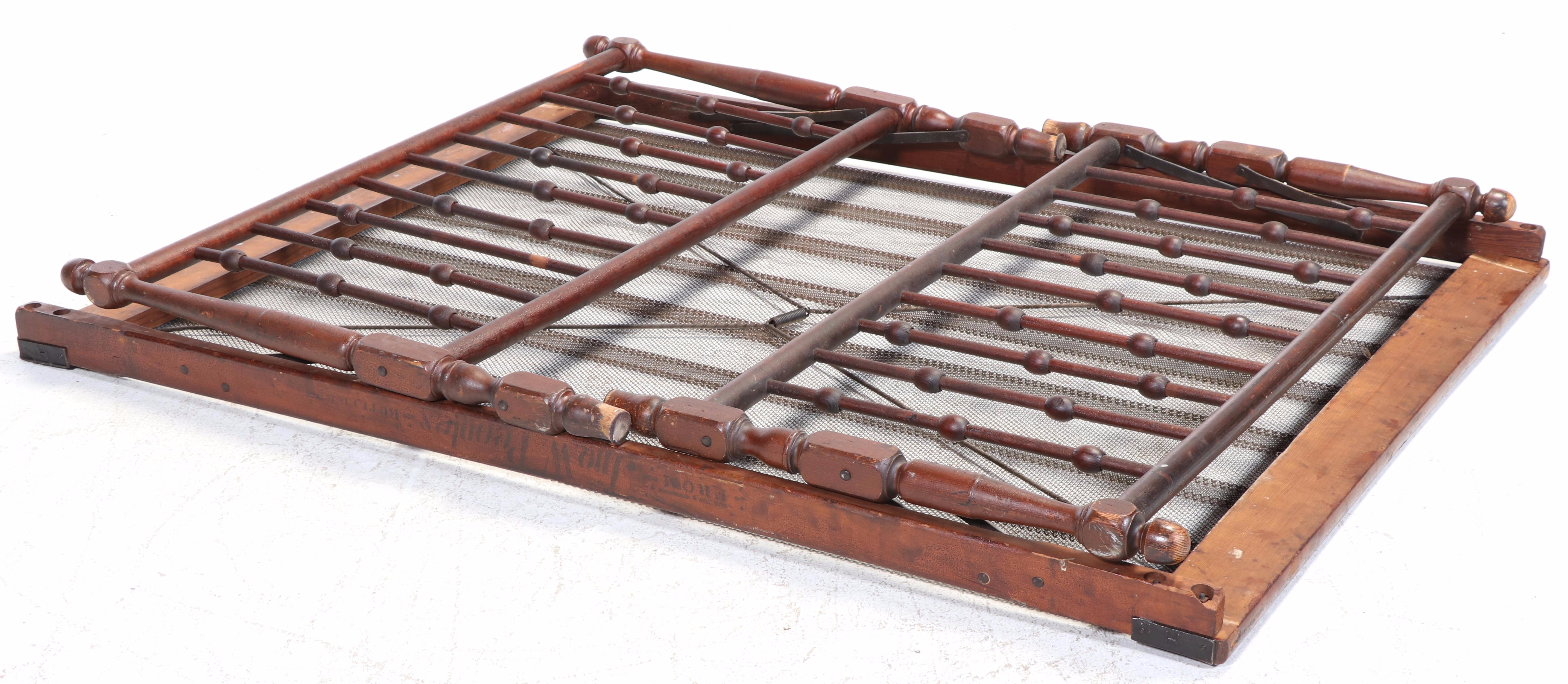 Victorian Pine Full Size Folding "Stick-and-Ball" Bed Frame, Late 19th Century