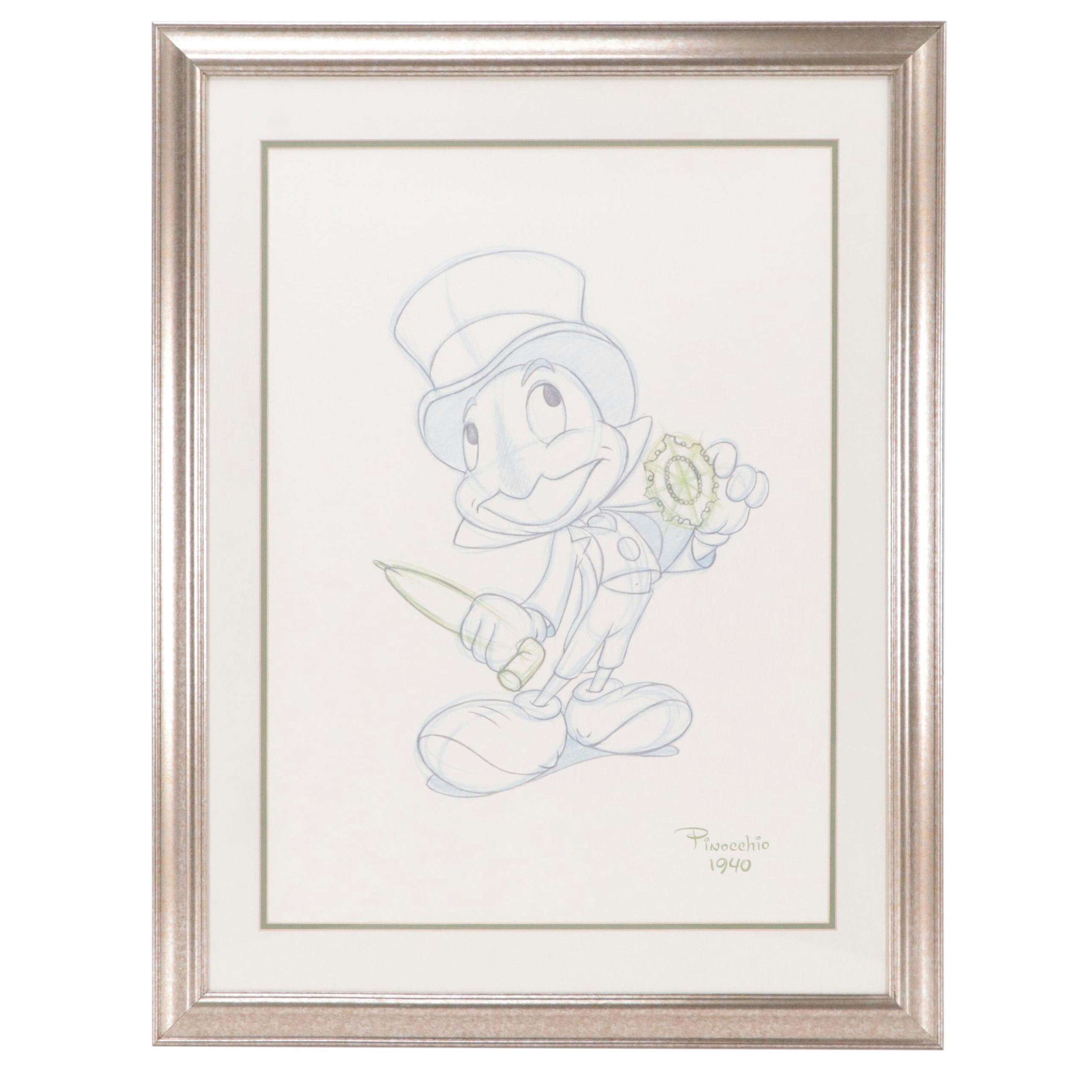 Offset Lithograph of an Illustration of Jiminy Cricket From Disney's "Pinocchio"