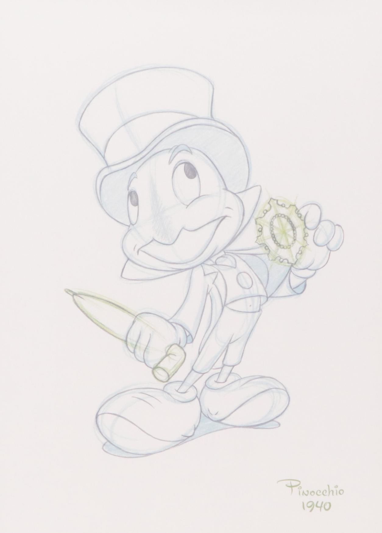 Offset Lithograph of an Illustration of Jiminy Cricket From Disney's "Pinocchio"