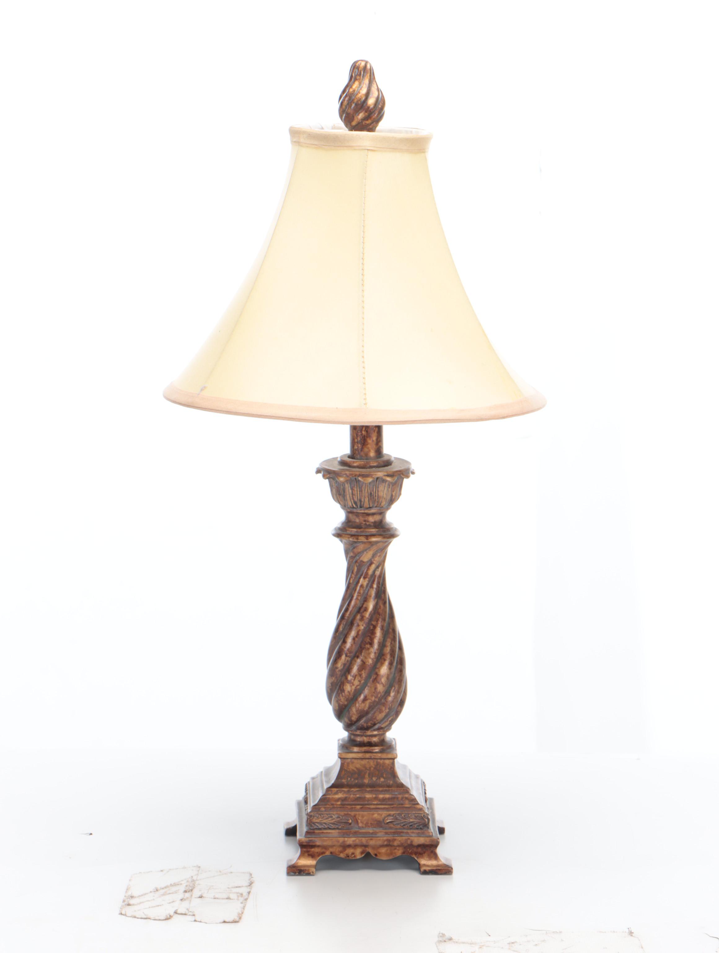 Marbleized Spiral Baluster Form Lamp With Easel Back Picture Frame