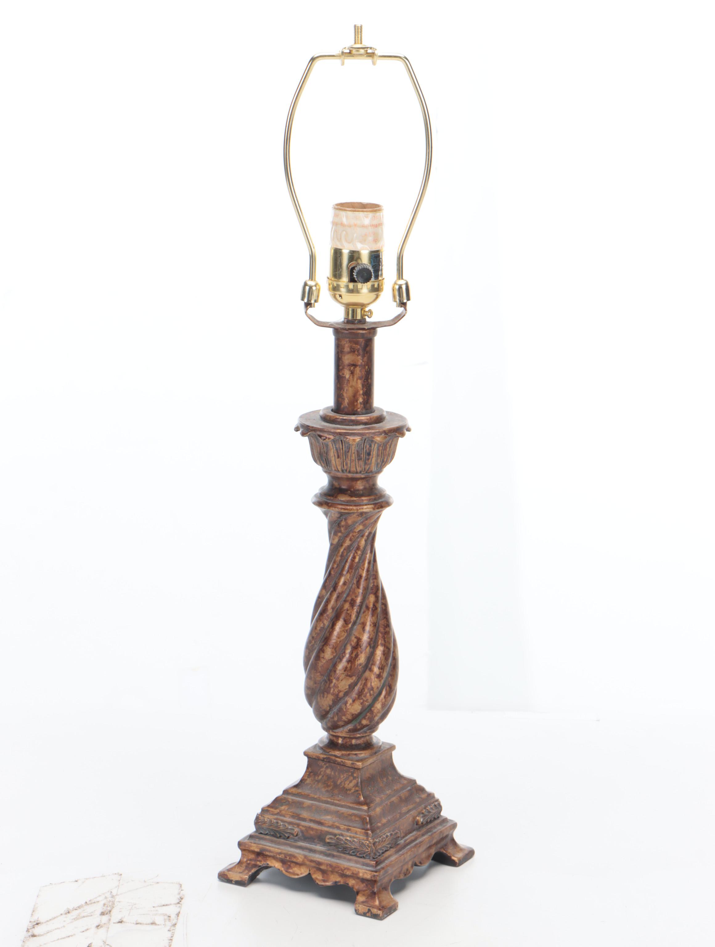 Marbleized Spiral Baluster Form Lamp With Easel Back Picture Frame