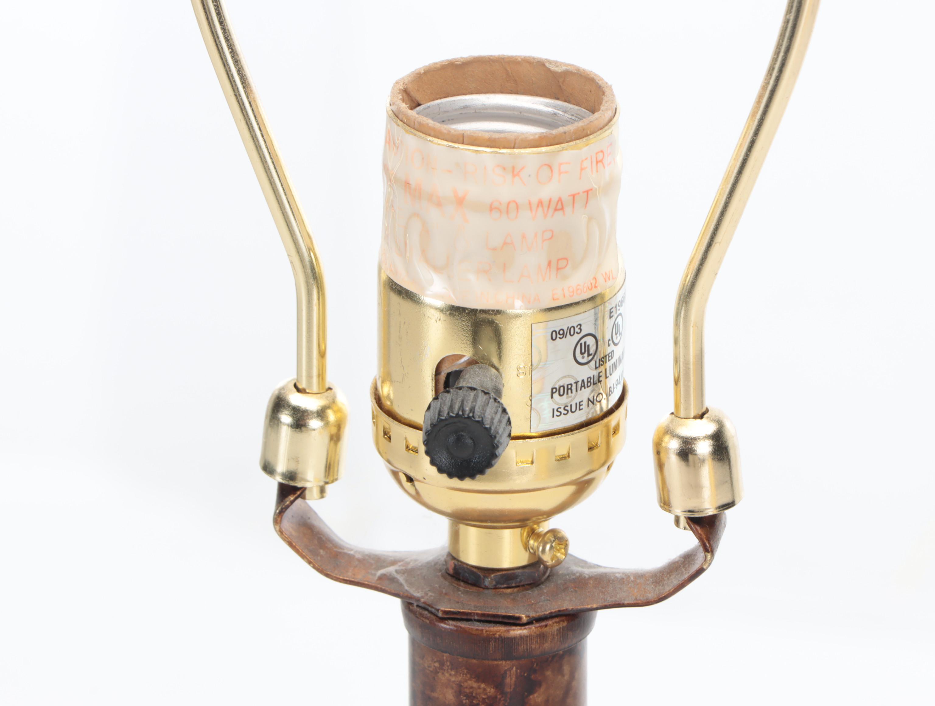 Marbleized Spiral Baluster Form Lamp With Easel Back Picture Frame