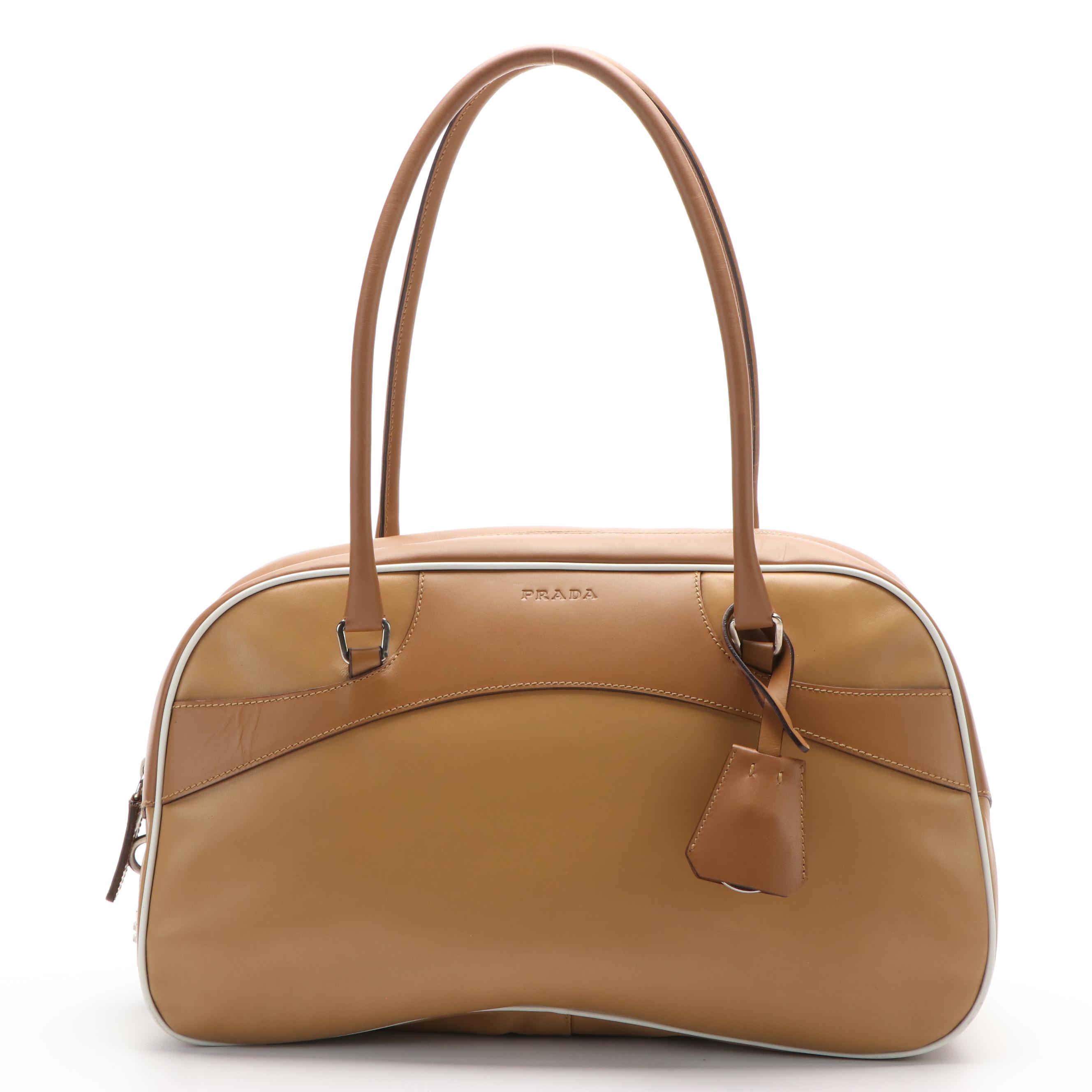 Prada Bowler Shoulder Bag in Two Toned Vitello Leather