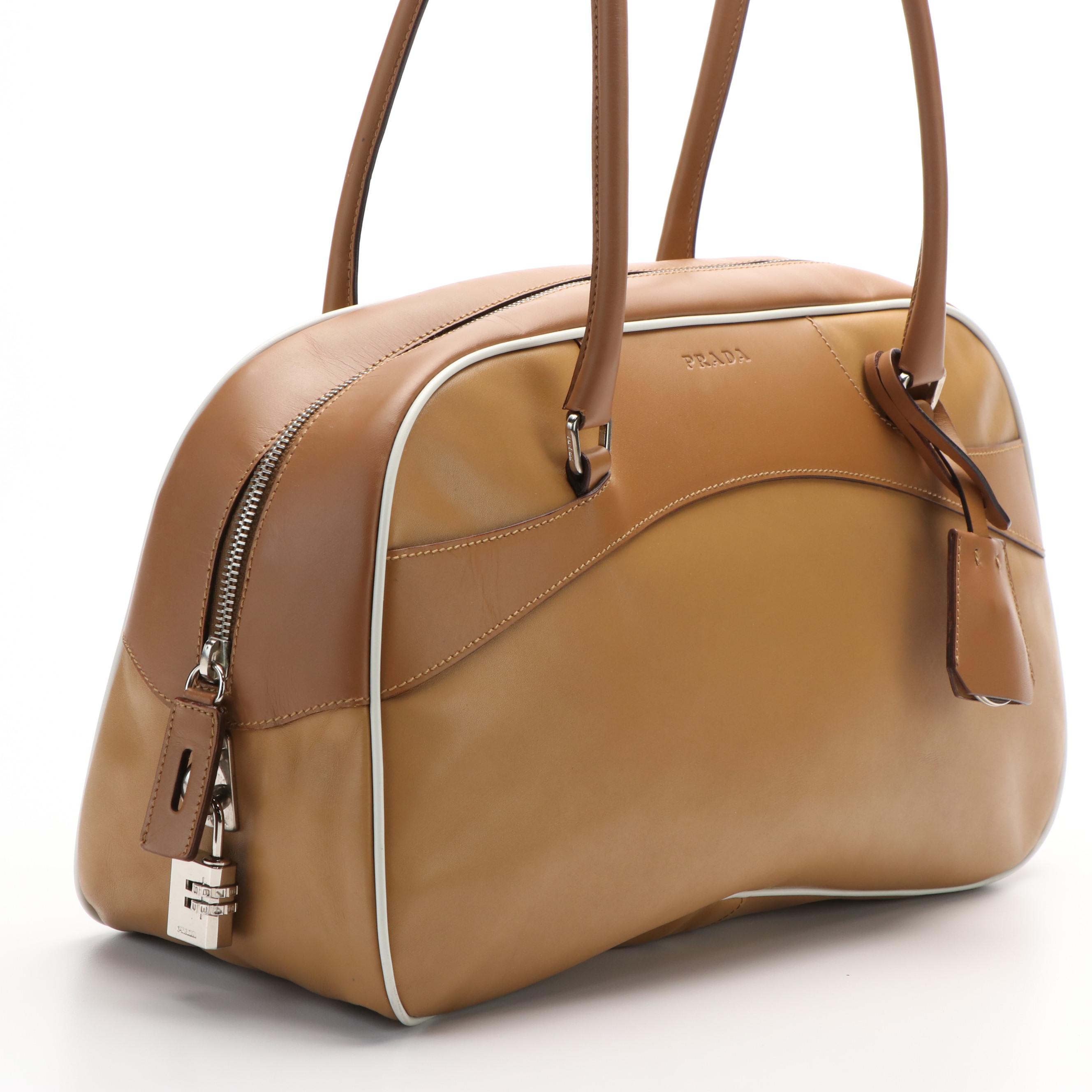 Prada Bowler Shoulder Bag in Two Toned Vitello Leather