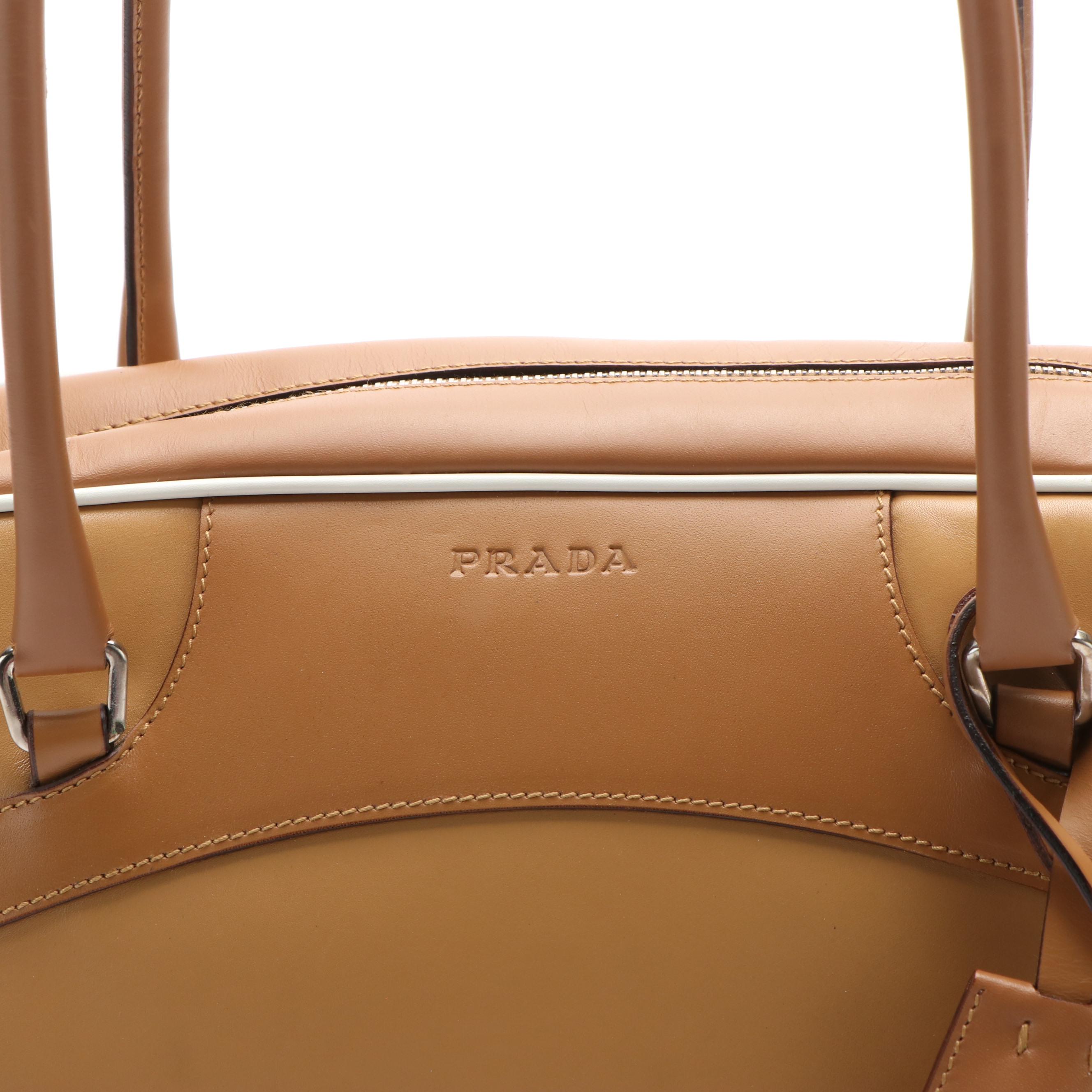 Prada Bowler Shoulder Bag in Two Toned Vitello Leather