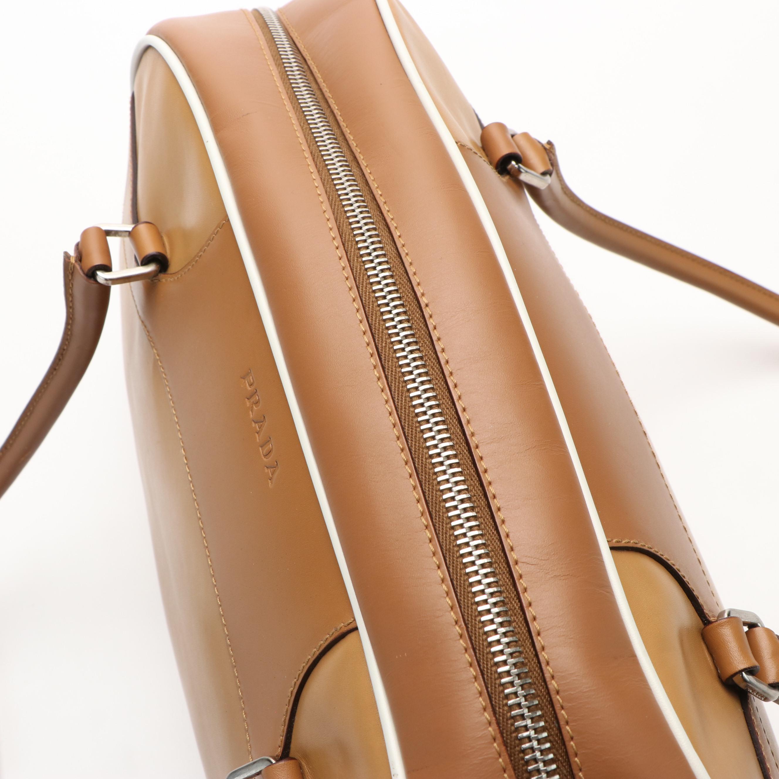 Prada Bowler Shoulder Bag in Two Toned Vitello Leather